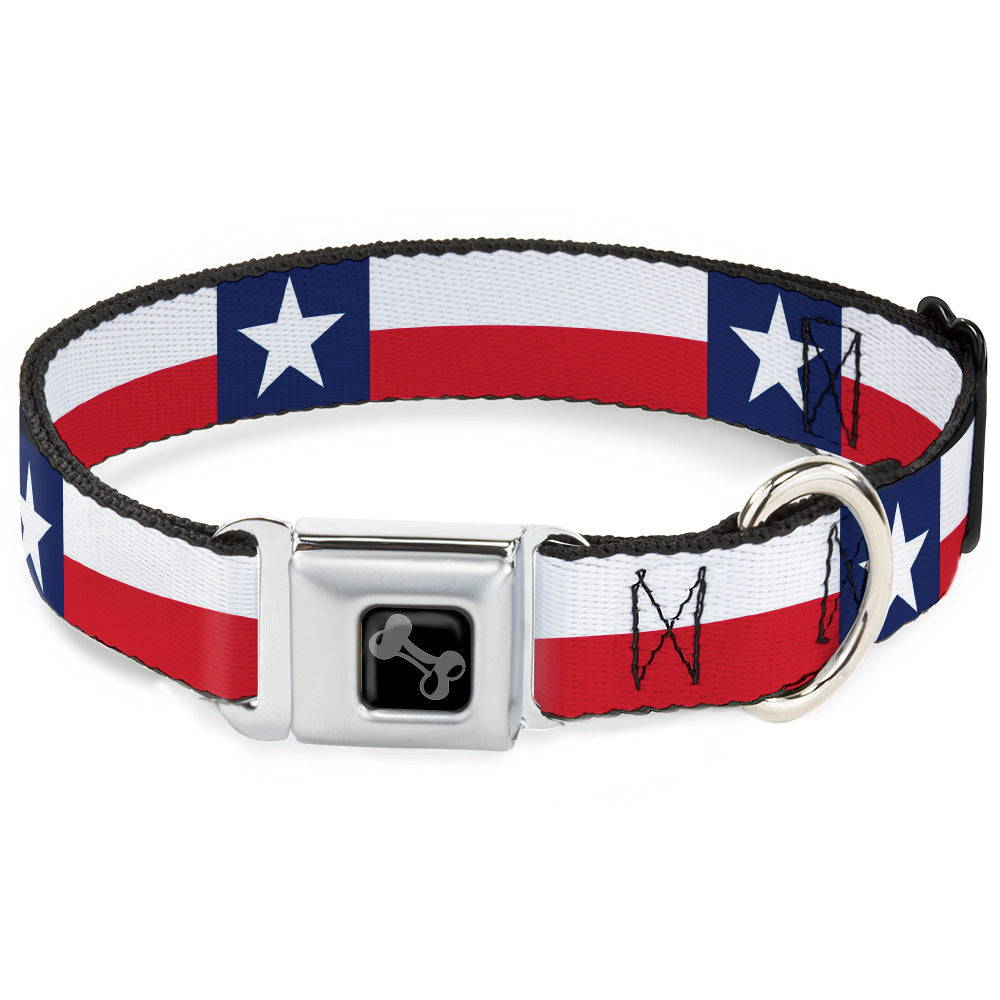 Dog Bone Black/Silver Seatbelt Buckle Collar - Texas Flag Continuous Repeat Seatbelt Buckle Collars Buckle-Down