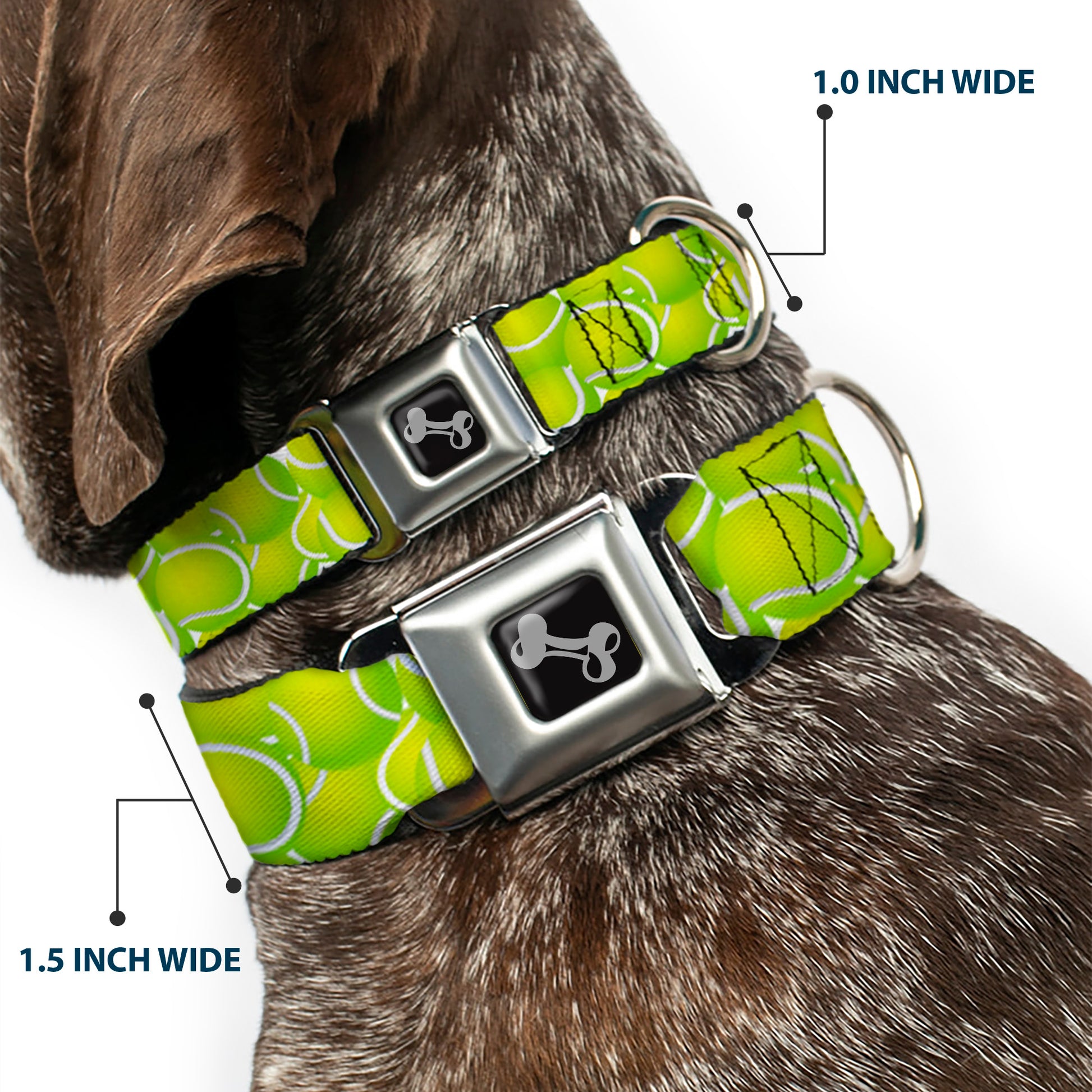 Dog Bone Black/Silver Seatbelt Buckle Collar - Tennis Balls Stacked Seatbelt Buckle Collars Buckle-Down