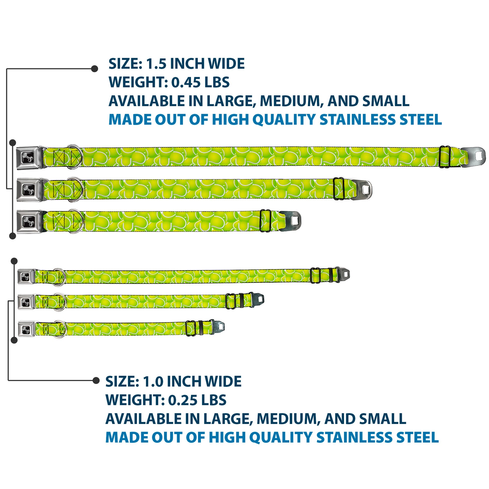 Dog Bone Black/Silver Seatbelt Buckle Collar - Tennis Balls Stacked Seatbelt Buckle Collars Buckle-Down