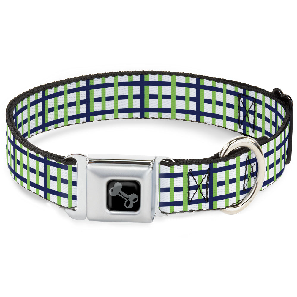 Dog Bone Black/Silver Seatbelt Buckle Collar - Basketweave Plaid White/Navy/Bright Green Seatbelt Buckle Collars Buckle-Down