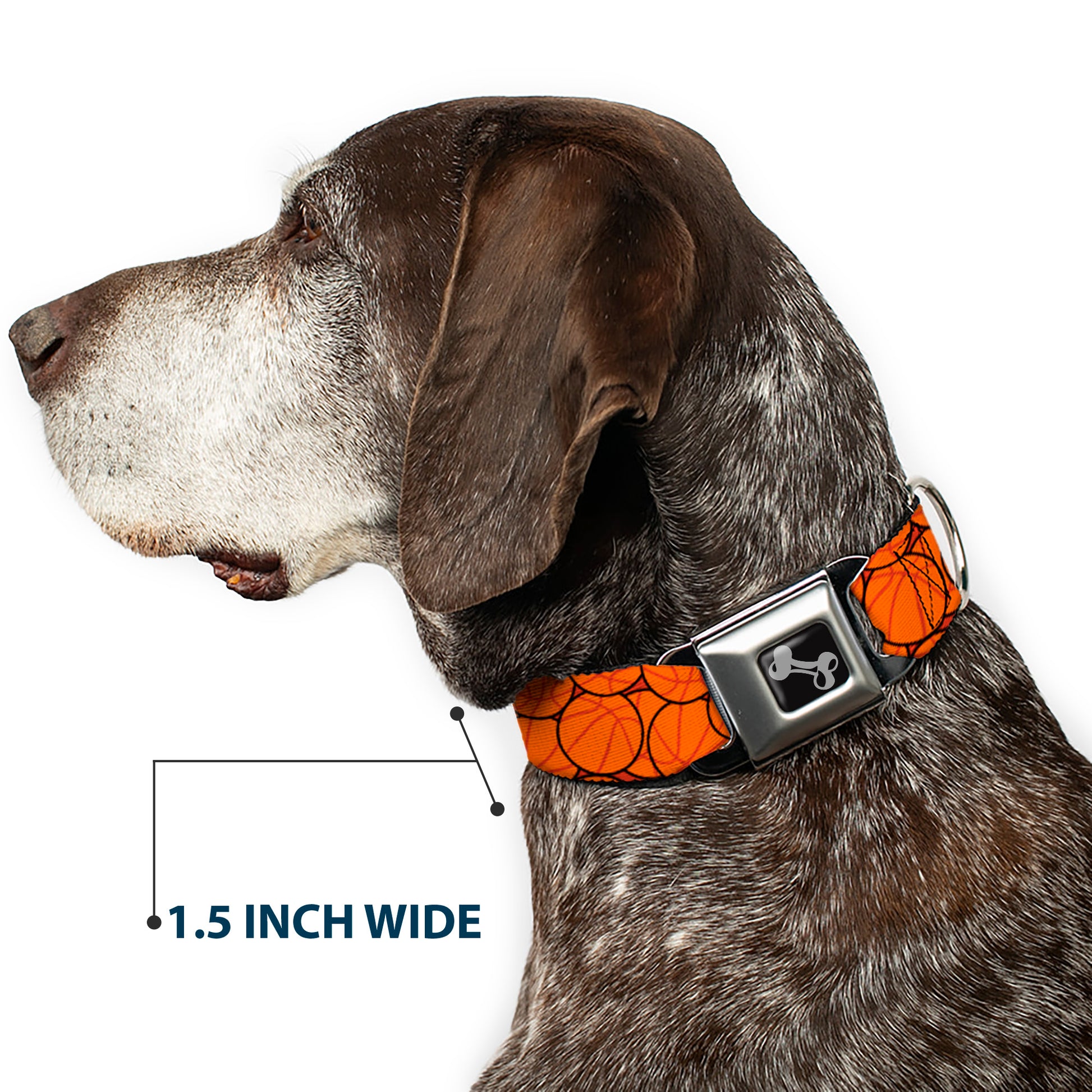 Dog Bone Black/Silver Seatbelt Buckle Collar - Basketballs Stacked Seatbelt Buckle Collars Buckle-Down