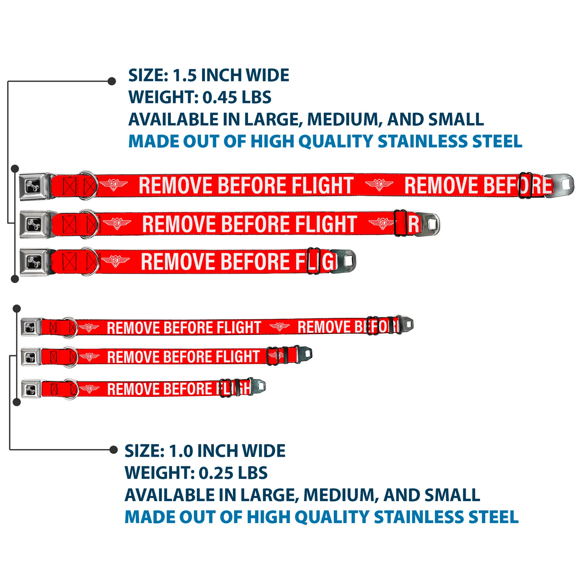 Dog Bone Black/Silver Seatbelt Buckle Collar - Buckle-Down REMOVE BEFORE FLIGHT Red/White Seatbelt Buckle Collars Buckle-Down