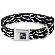 Dog Bone Black/Silver Seatbelt Buckle Collar - Bats Flying Scattered Black/White Seatbelt Buckle Collars Buckle-Down