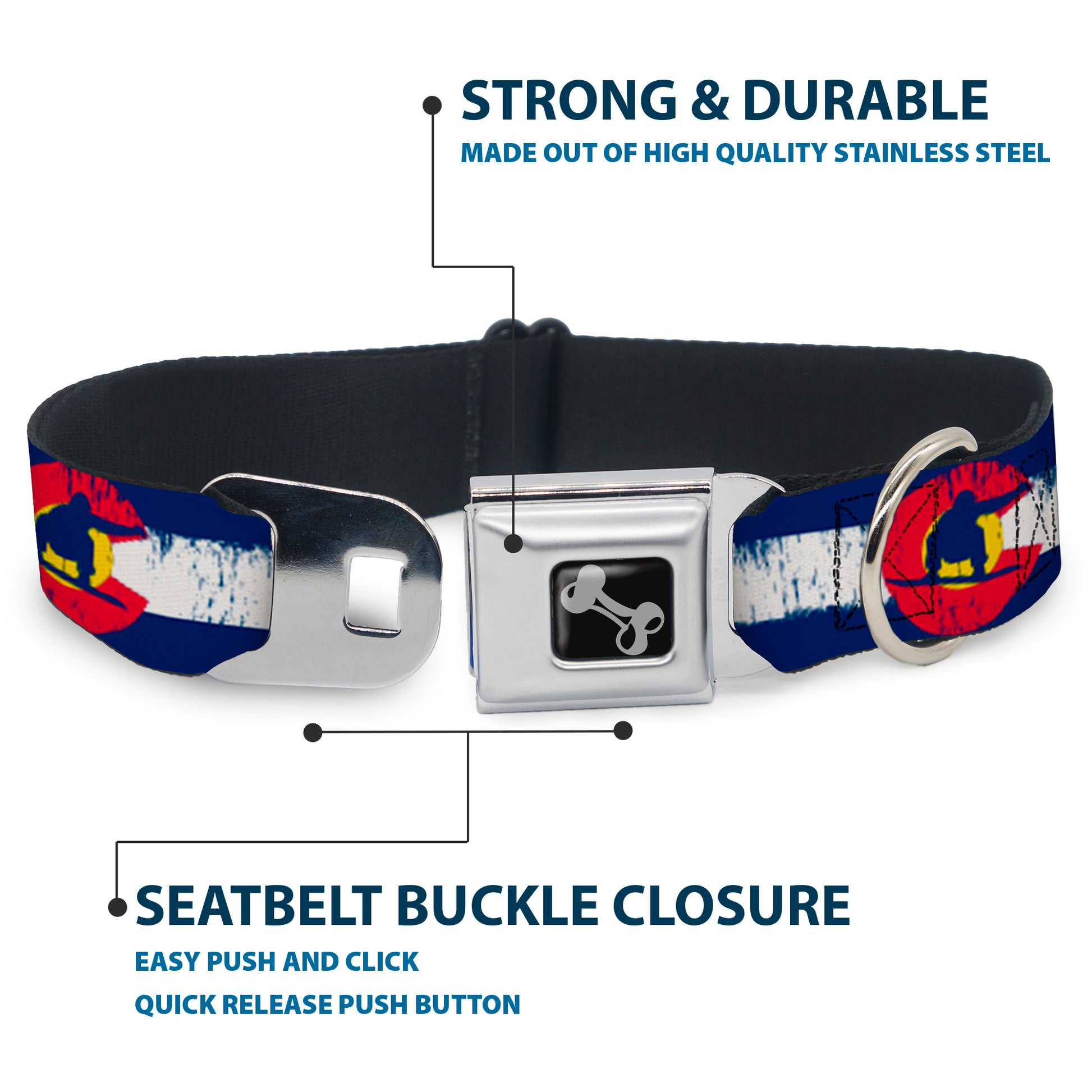 Dog Bone Seatbelt Buckle Collar - Colorado Flag/Snowboarder Weathered Seatbelt Buckle Collars Buckle-Down