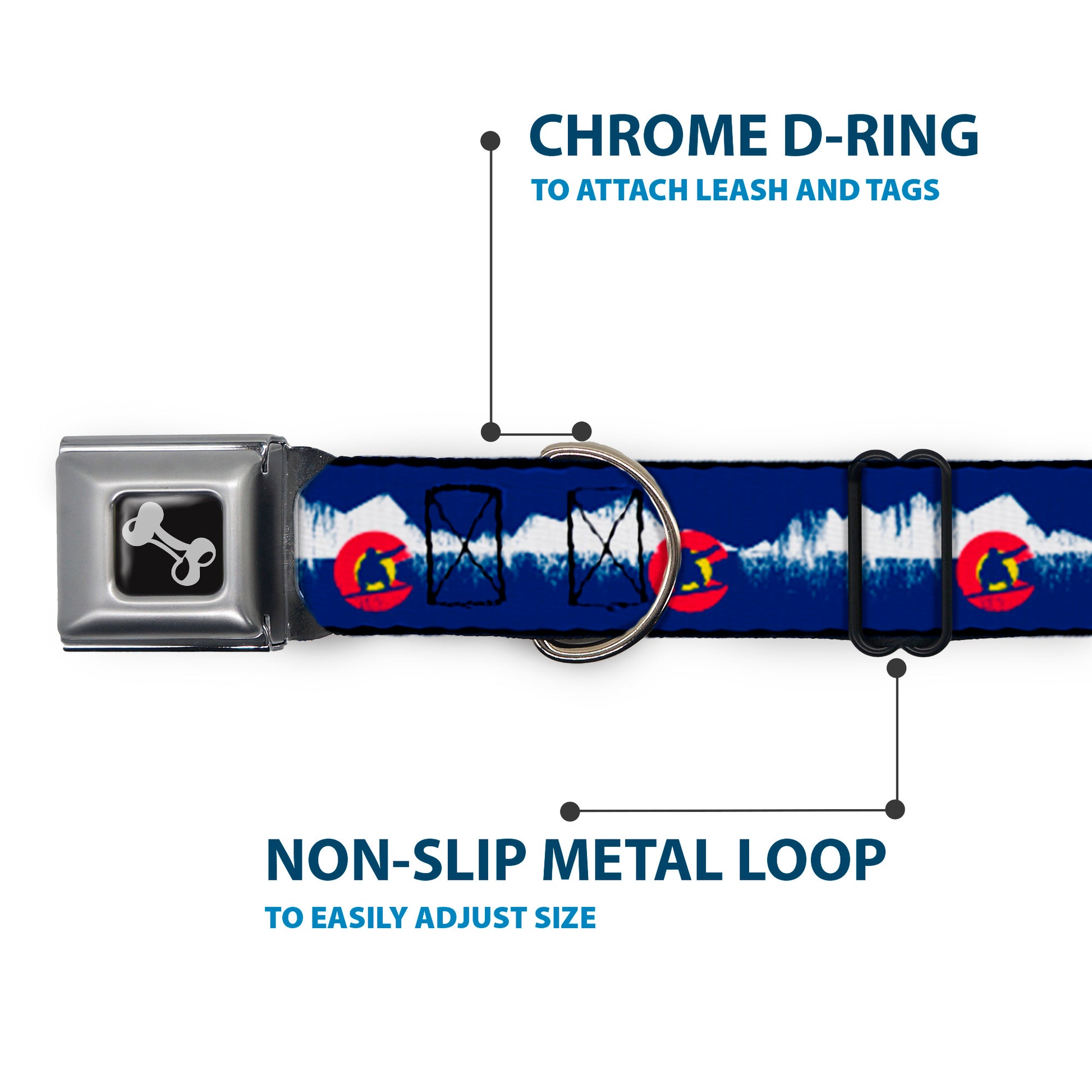 Dog Bone Seatbelt Buckle Collar - Colorado Snowboarder/Snowy Mountains Weathered Seatbelt Buckle Collars Buckle-Down