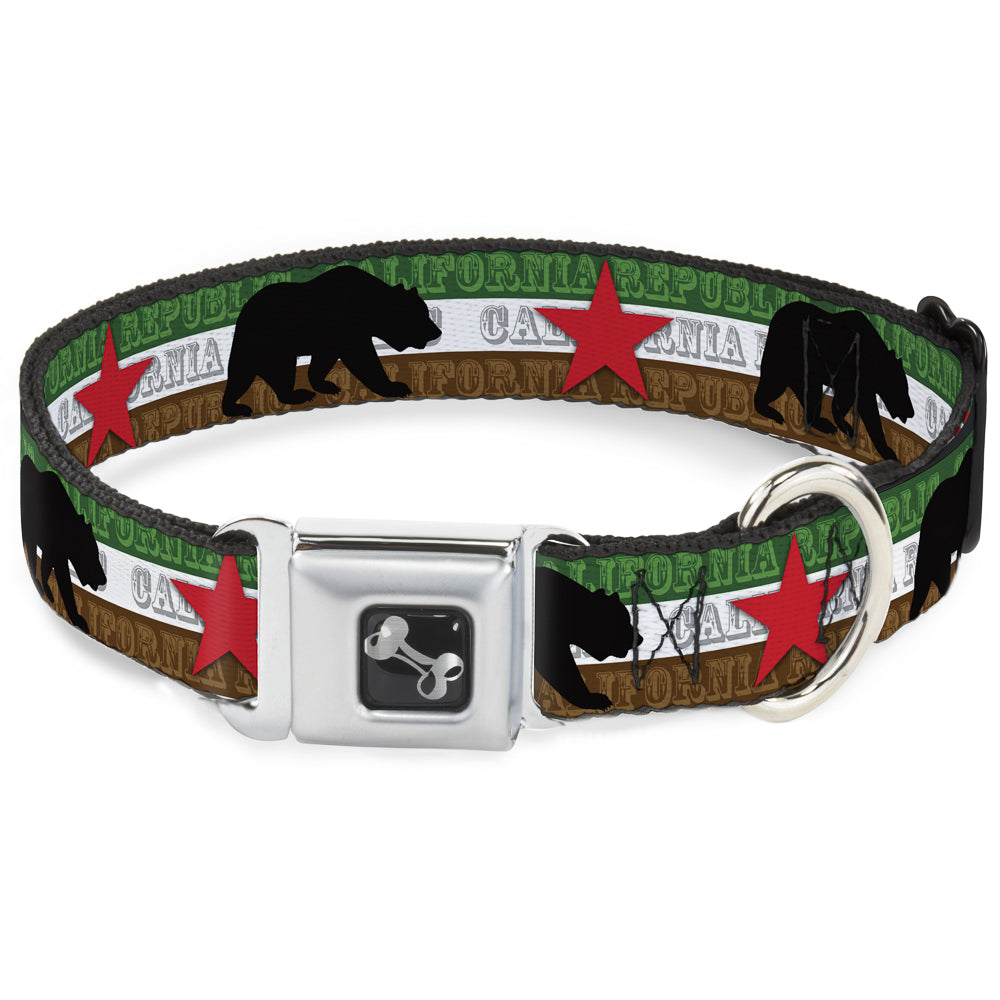 Dog Bone Seatbelt Buckle Collar - Cali Bear Silhouette & Star/CALIFORNIA REPUBLIC Green/White/Brown/Black/Red Seatbelt Buckle Collars Buckle-Down
