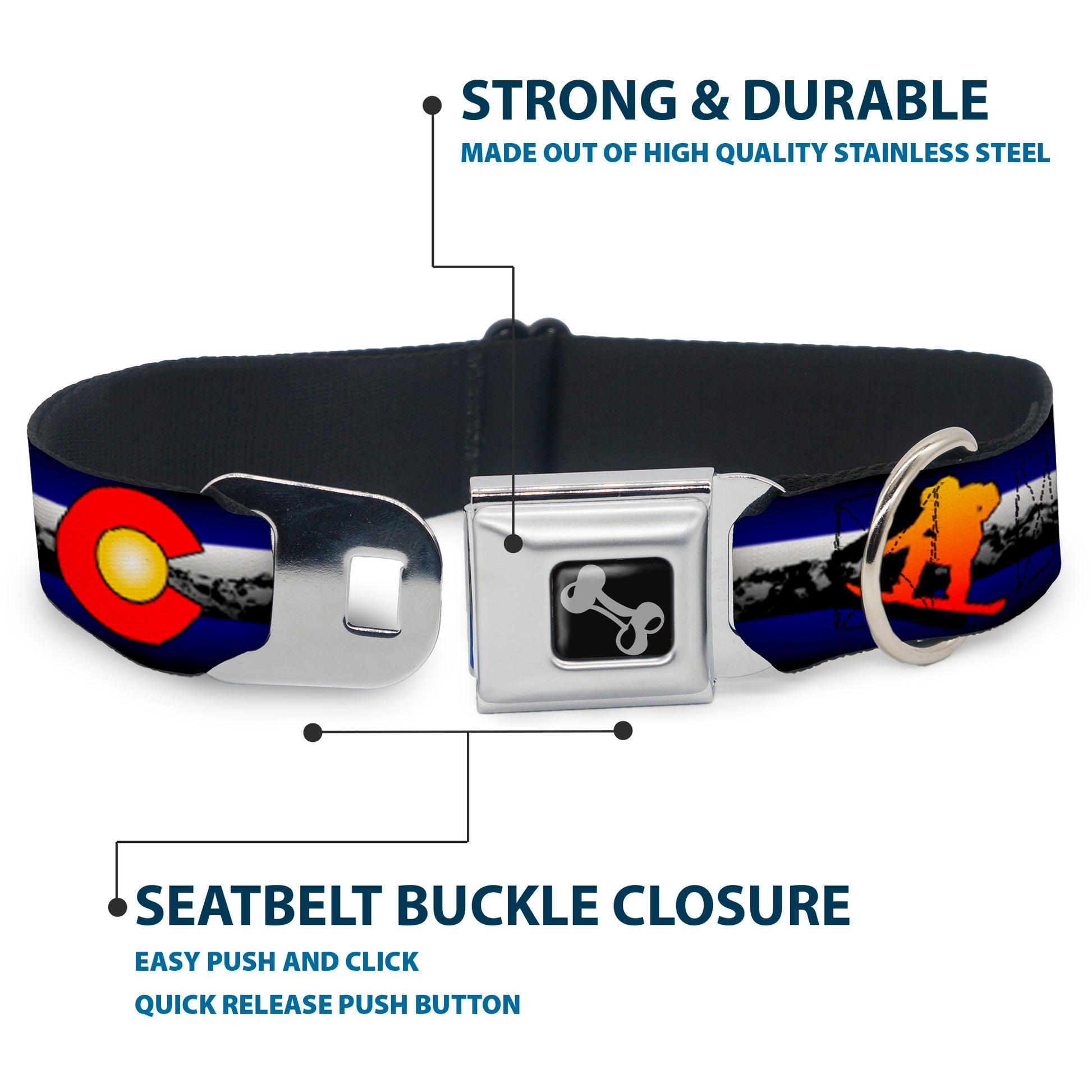 Dog Bone Seatbelt Buckle Collar - Colorado Snowboarder3 Orange/Mountians Seatbelt Buckle Collars Buckle-Down