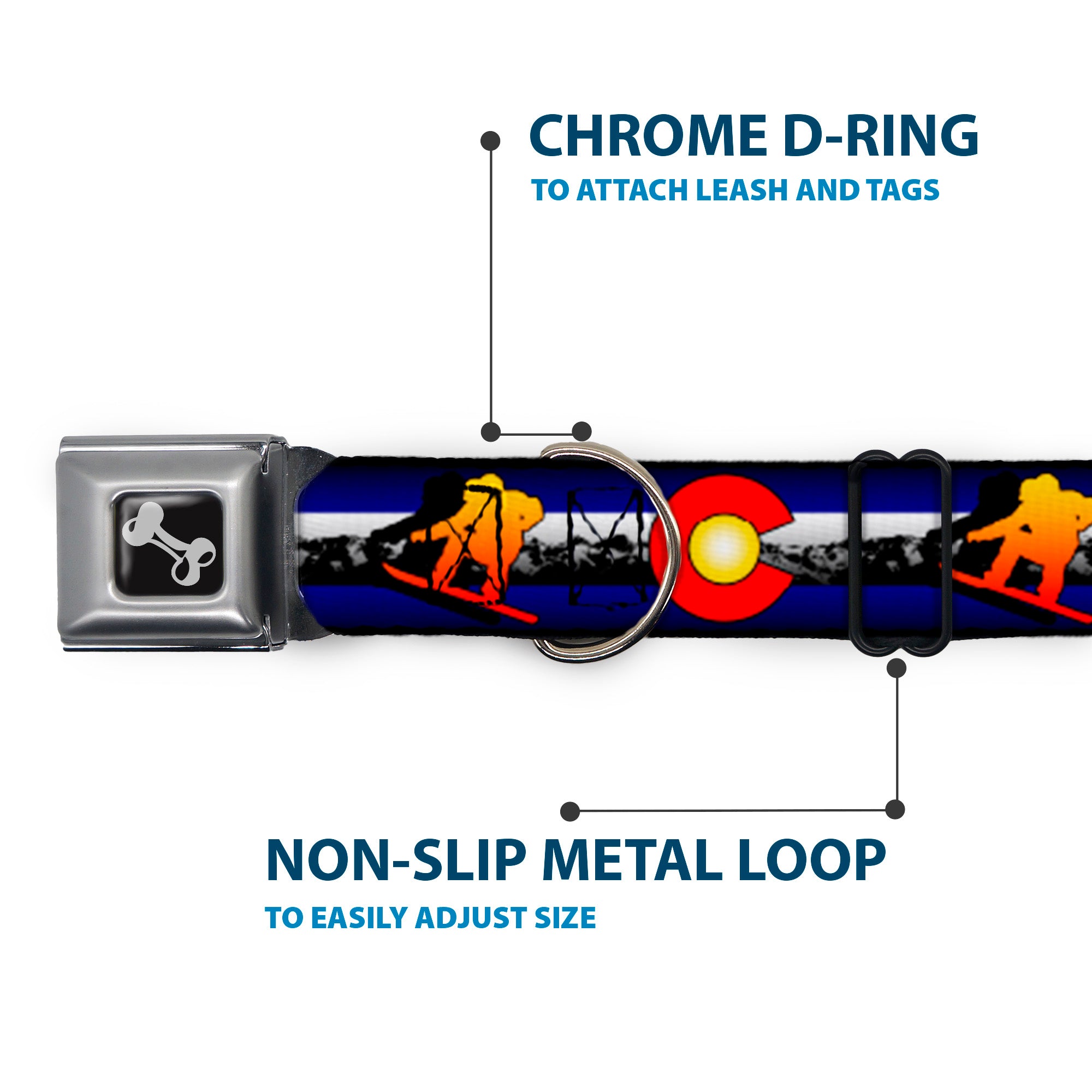Dog Bone Seatbelt Buckle Collar - Colorado Snowboarder3 Orange/Mountians Seatbelt Buckle Collars Buckle-Down