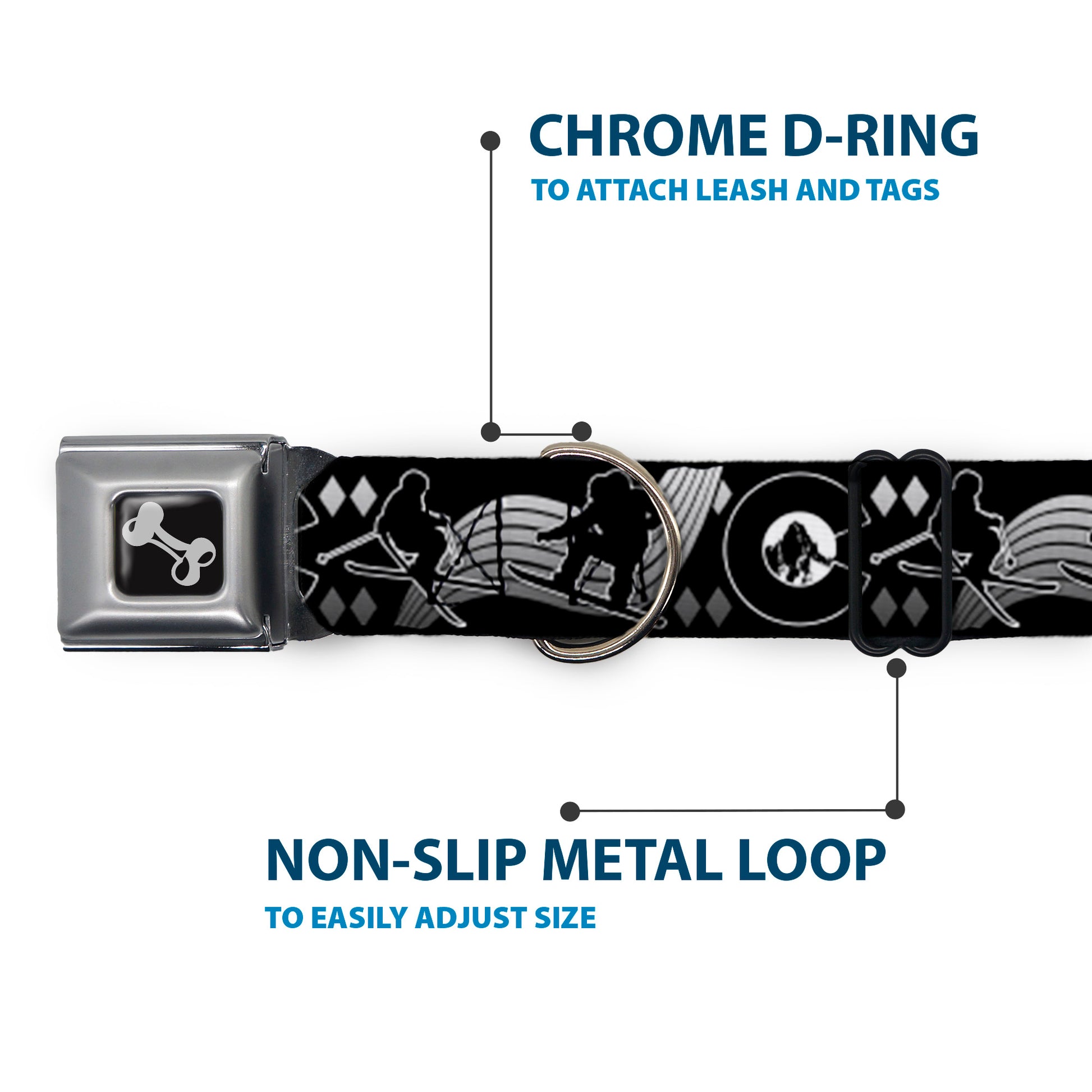 Dog Bone Seatbelt Buckle Collar - Colorado Skier/Snowboarder Black/White/Grays Seatbelt Buckle Collars Buckle-Down