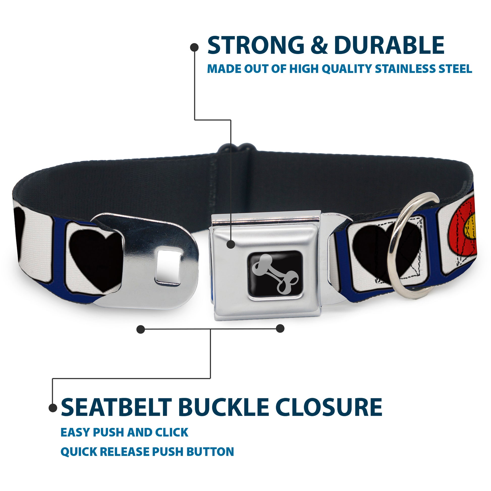 Dog Bone Seatbelt Buckle Collar - I HEART COLORADO SKIING Logos/Mountain Seatbelt Buckle Collars Buckle-Down