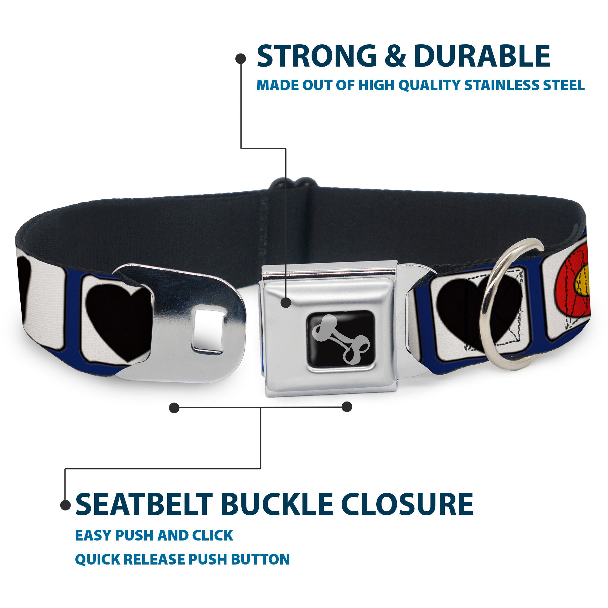Dog Bone Seatbelt Buckle Collar - I HEART COLORADO SKIING Logos/Mountain Seatbelt Buckle Collars Buckle-Down