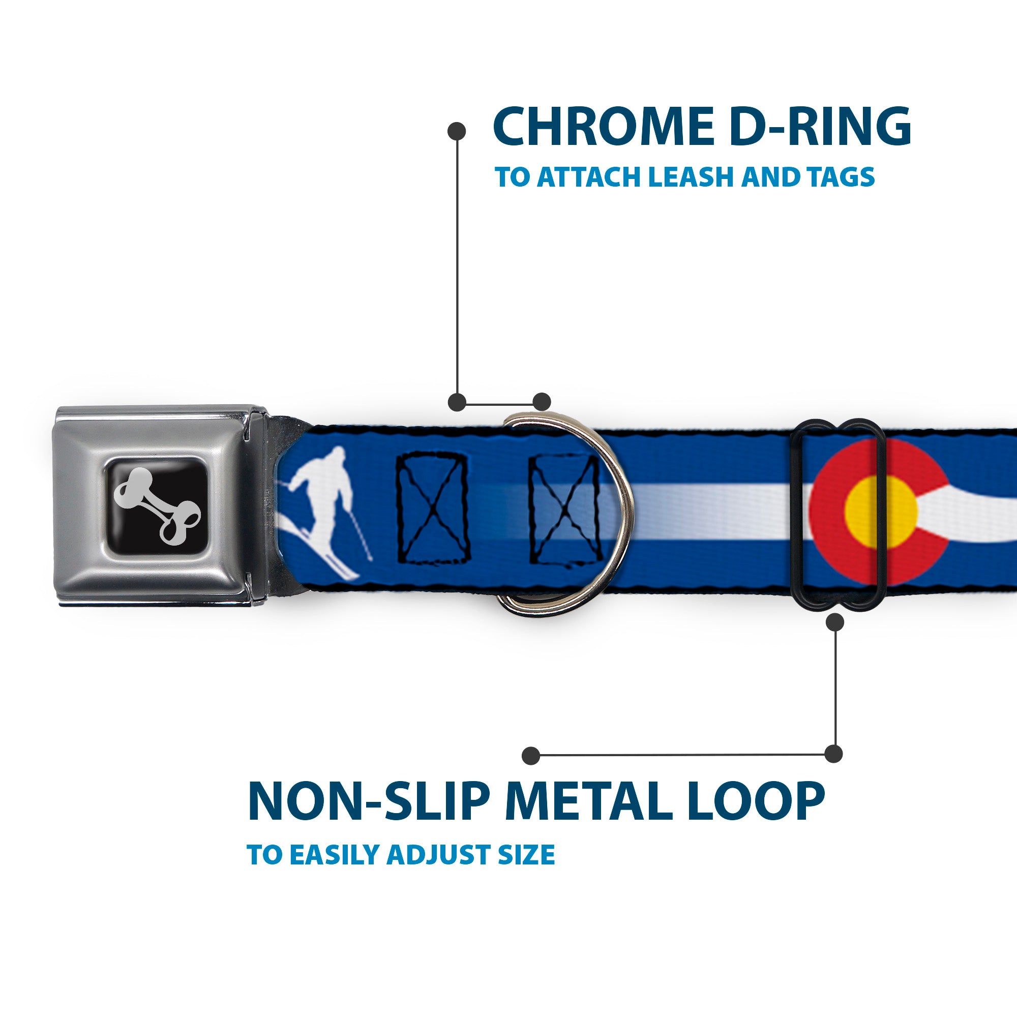 Dog Bone Seatbelt Buckle Collar - Colorado Skier2 Blue/White/Red/Yellow Seatbelt Buckle Collars Buckle-Down
