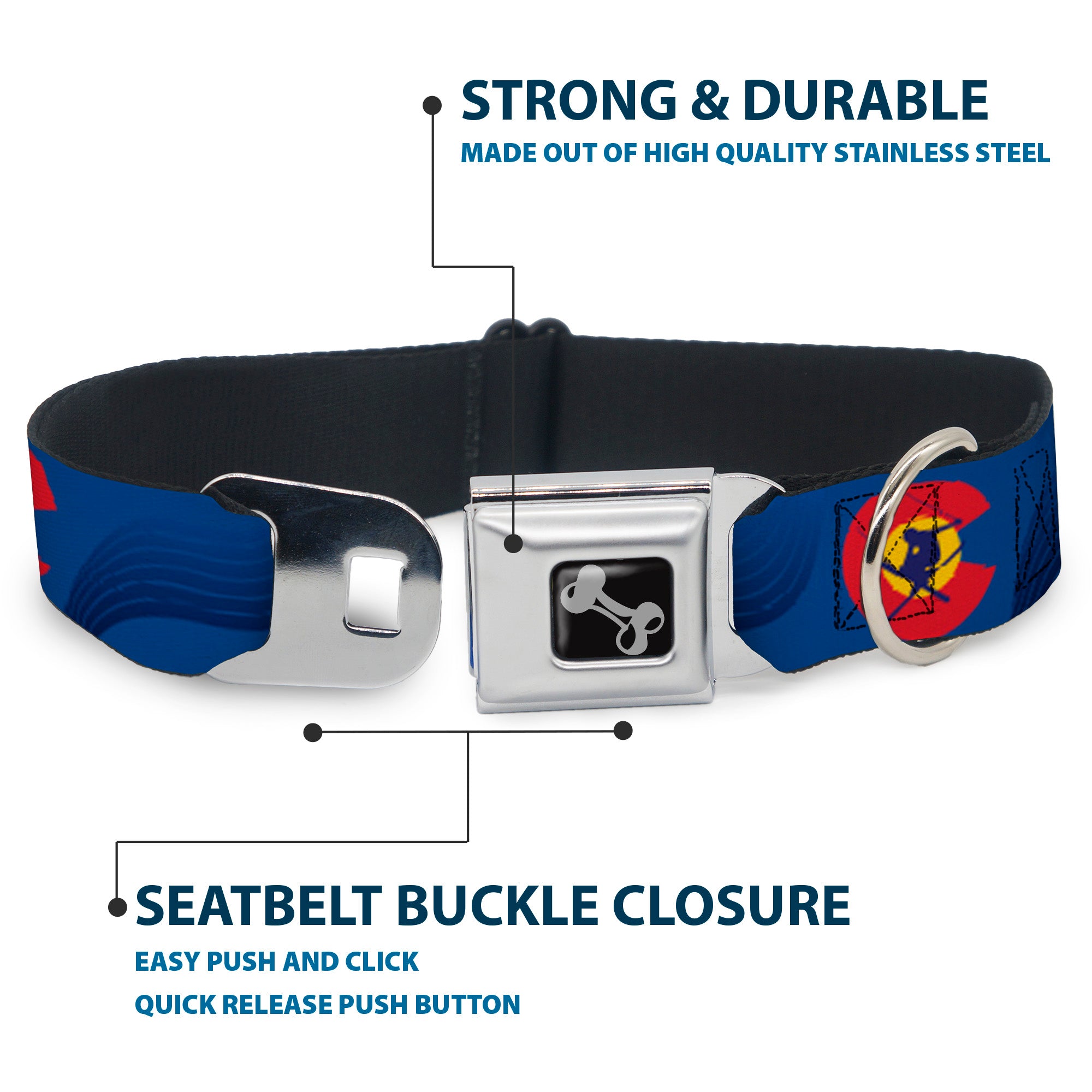 Dog Bone Seatbelt Buckle Collar - Colorado Skier3 Blues/Red/Yellow Seatbelt Buckle Collars Buckle-Down