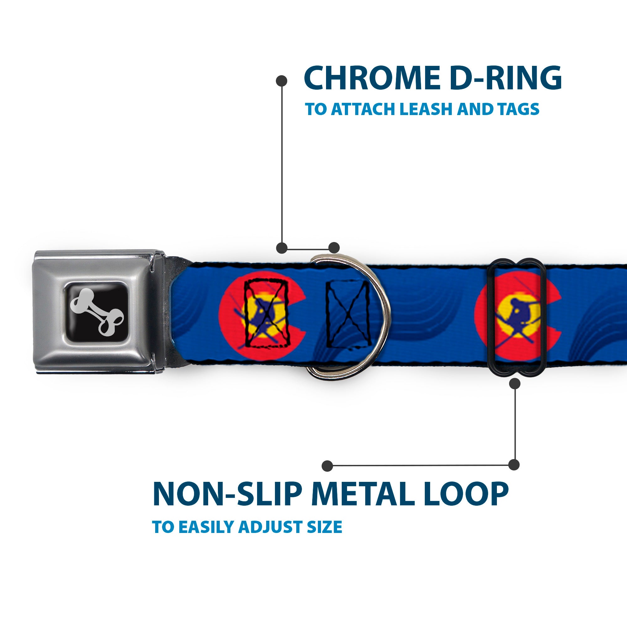 Dog Bone Seatbelt Buckle Collar - Colorado Skier3 Blues/Red/Yellow Seatbelt Buckle Collars Buckle-Down