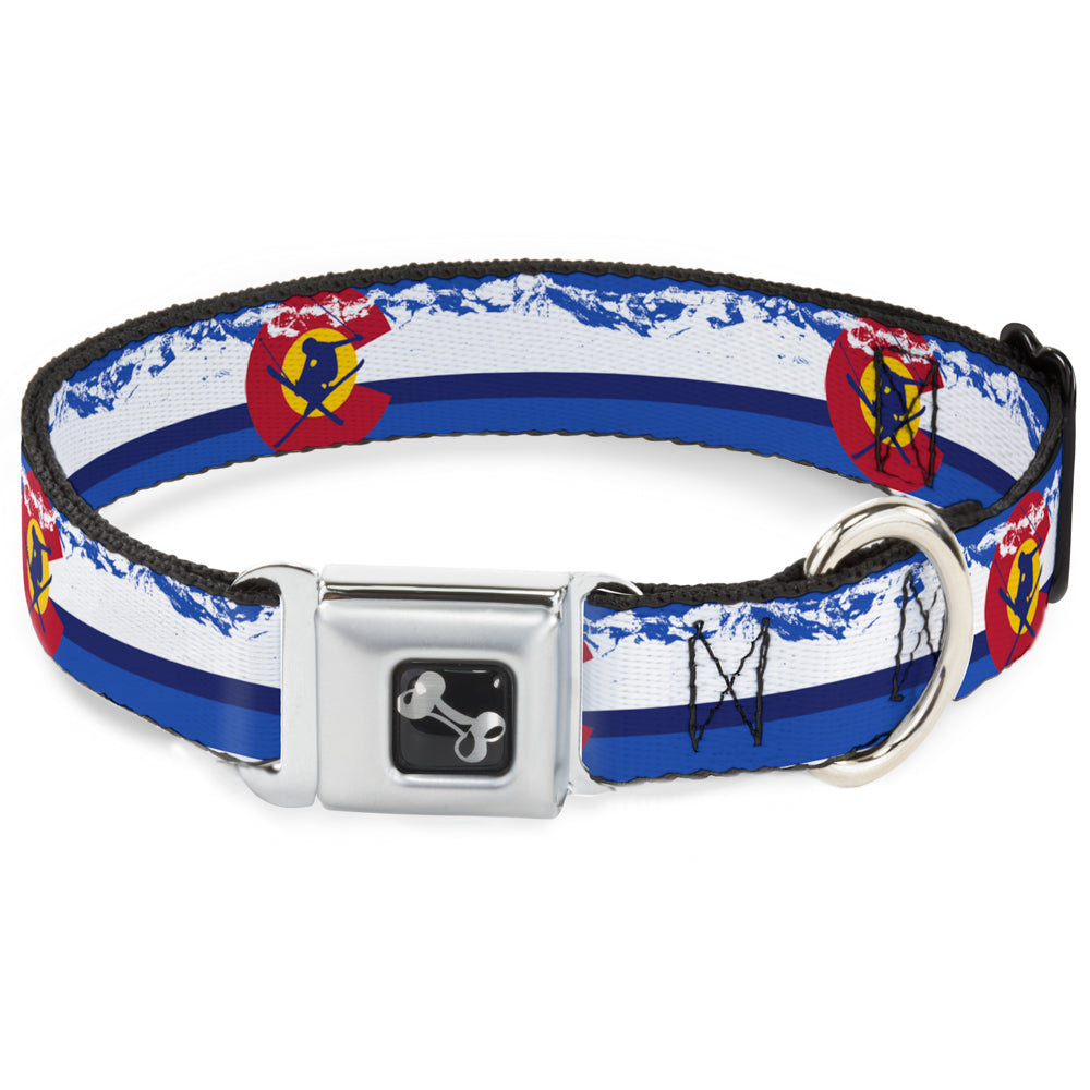Dog Bone Seatbelt Buckle Collar - Colorado Skier4/Mountains Blues/White/Red/Yellow Seatbelt Buckle Collars Buckle-Down