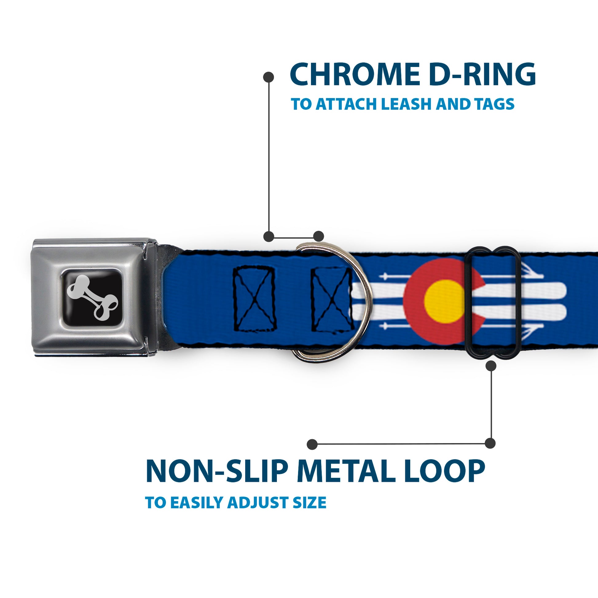 Dog Bone Seatbelt Buckle Collar - Colorado Logo/Skis Blue/White/Red/Yellow Seatbelt Buckle Collars Buckle-Down