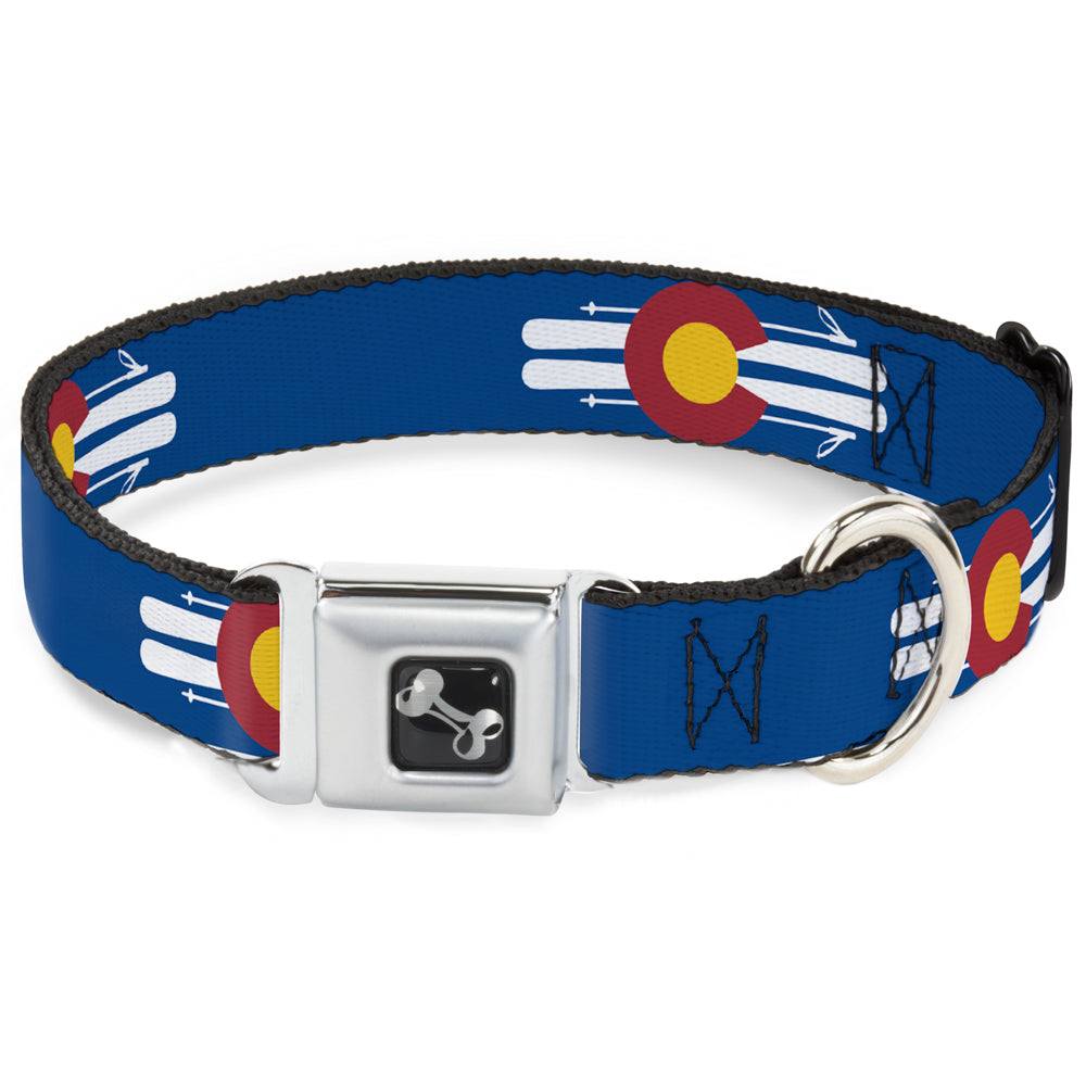 Dog Bone Seatbelt Buckle Collar - Colorado Logo/Skis Blue/White/Red/Yellow Seatbelt Buckle Collars Buckle-Down