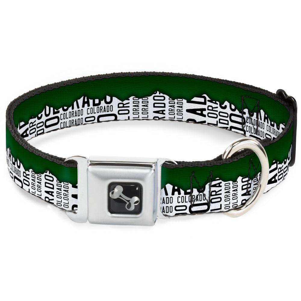Dog Bone Seatbelt Buckle Collar - Colorado Mountains Green/White/Black Text Seatbelt Buckle Collars Buckle-Down