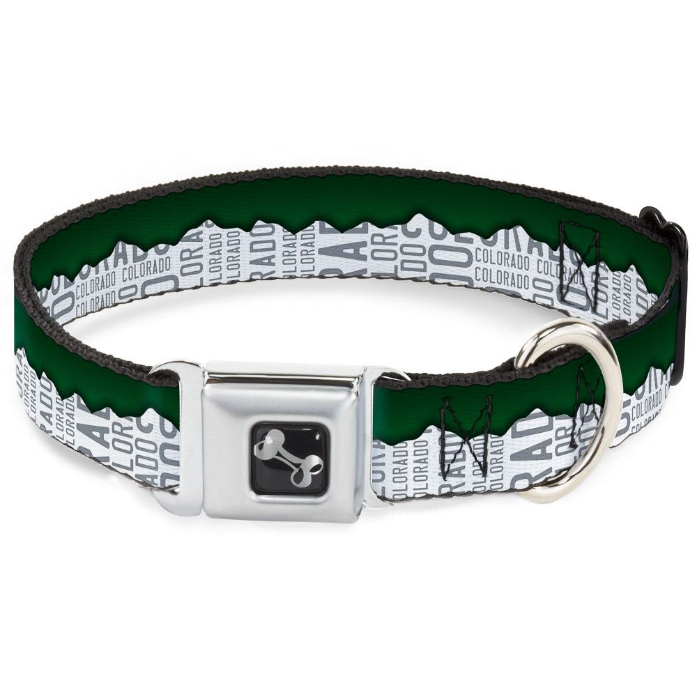 Dog Bone Seatbelt Buckle Collar - Colorado Mountains Green/White/Gray Text Seatbelt Buckle Collars Buckle-Down