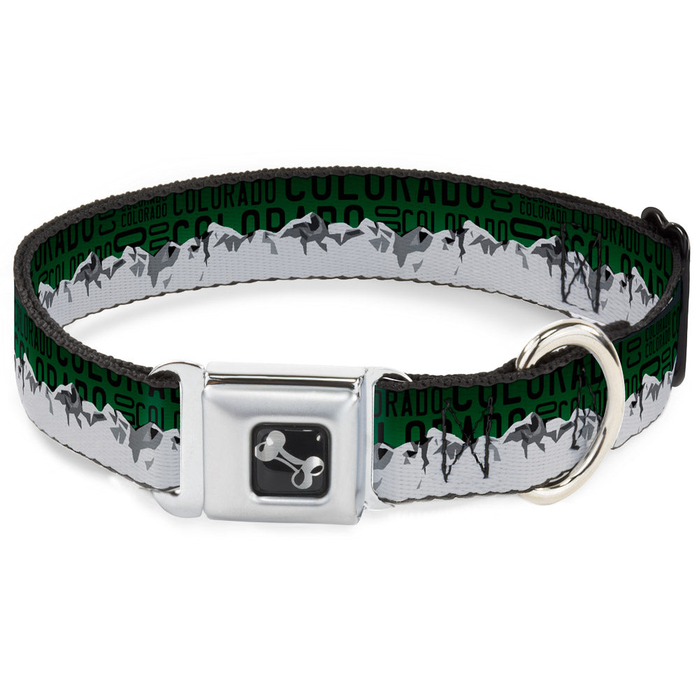 Dog Bone Seatbelt Buckle Collar - Colorado Mountains Green/Black Text/Grays Seatbelt Buckle Collars Buckle-Down
