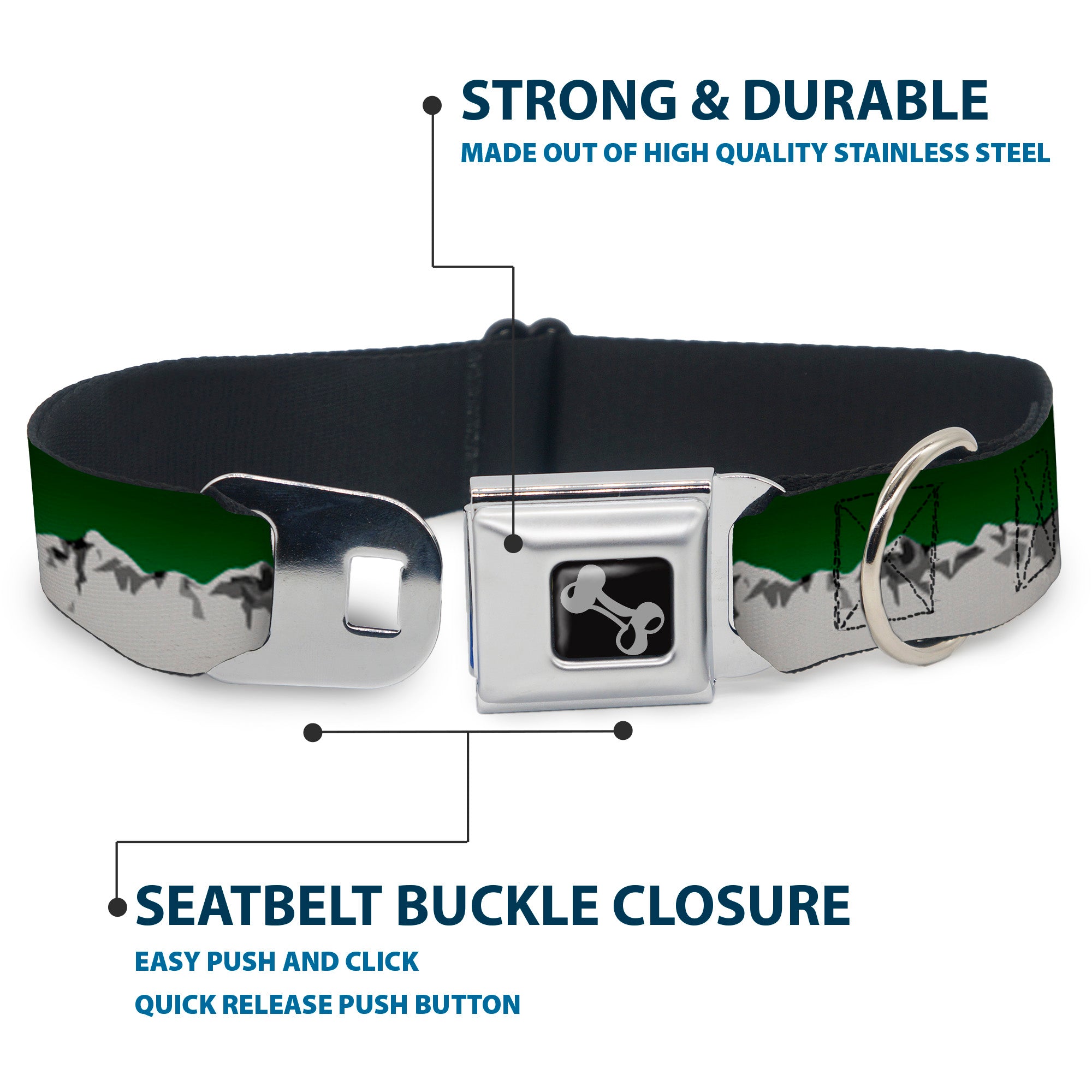 Dog Bone Seatbelt Buckle Collar - Colorado Mountains Green/Grays Seatbelt Buckle Collars Buckle-Down