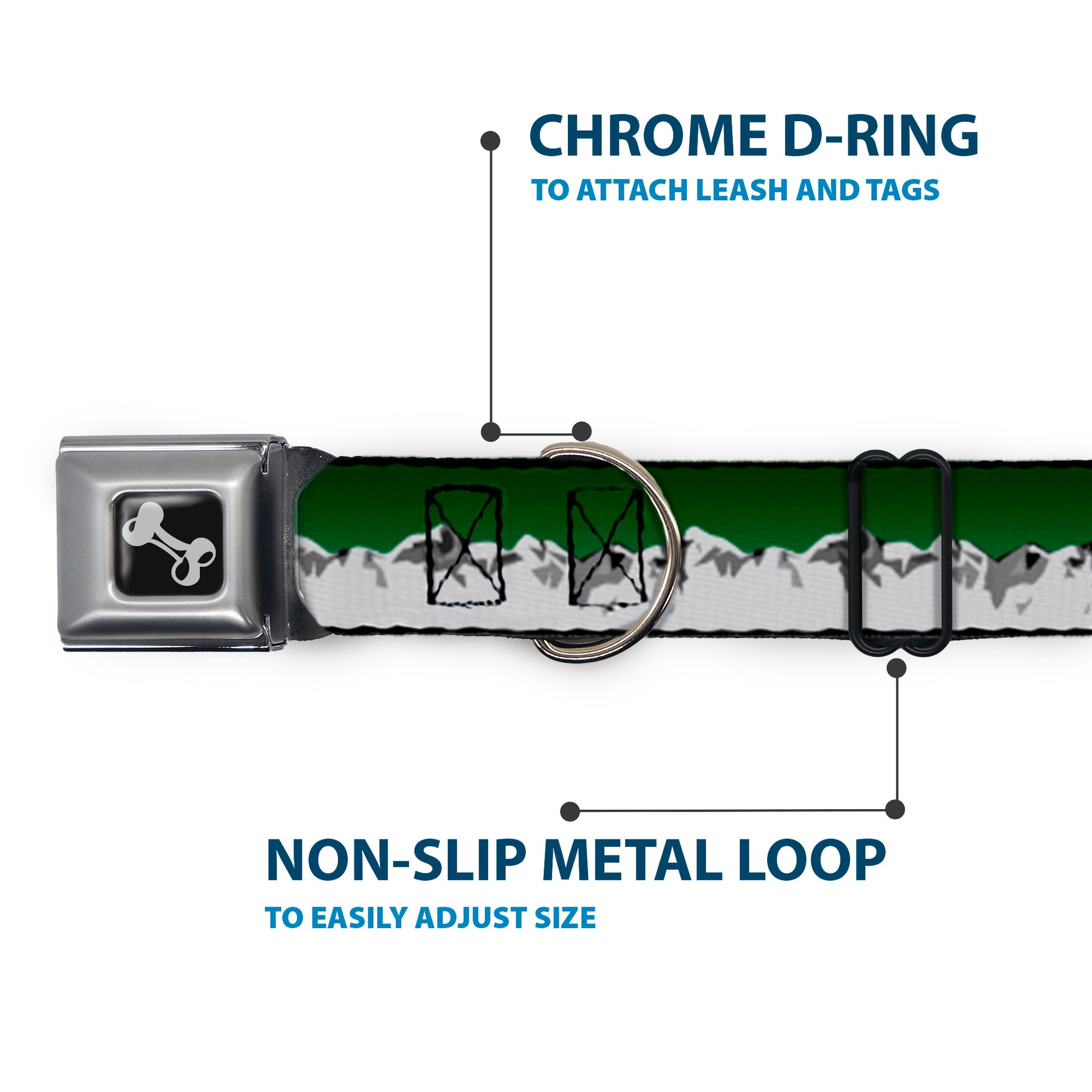 Dog Bone Seatbelt Buckle Collar - Colorado Mountains Green/Grays Seatbelt Buckle Collars Buckle-Down