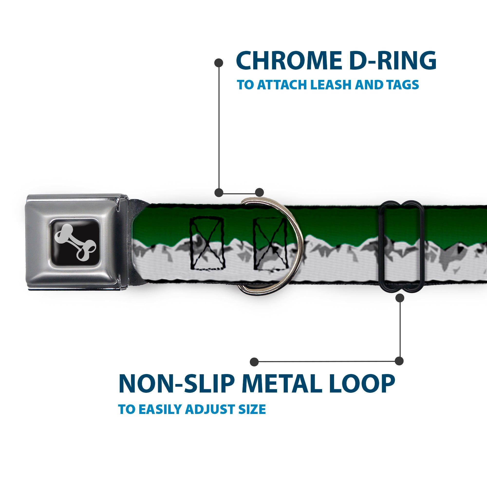 Dog Bone Seatbelt Buckle Collar - Colorado Mountains Green/Grays Seatbelt Buckle Collars Buckle-Down