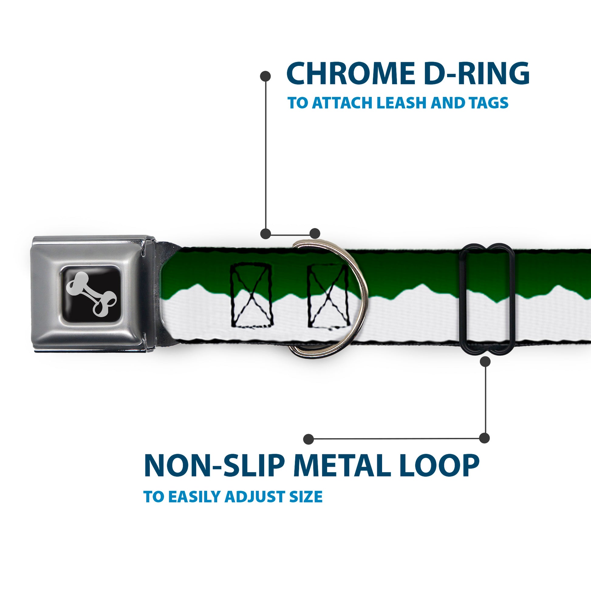 Dog Bone Seatbelt Buckle Collar - Colorado Solid Mountains Green/White Seatbelt Buckle Collars Buckle-Down
