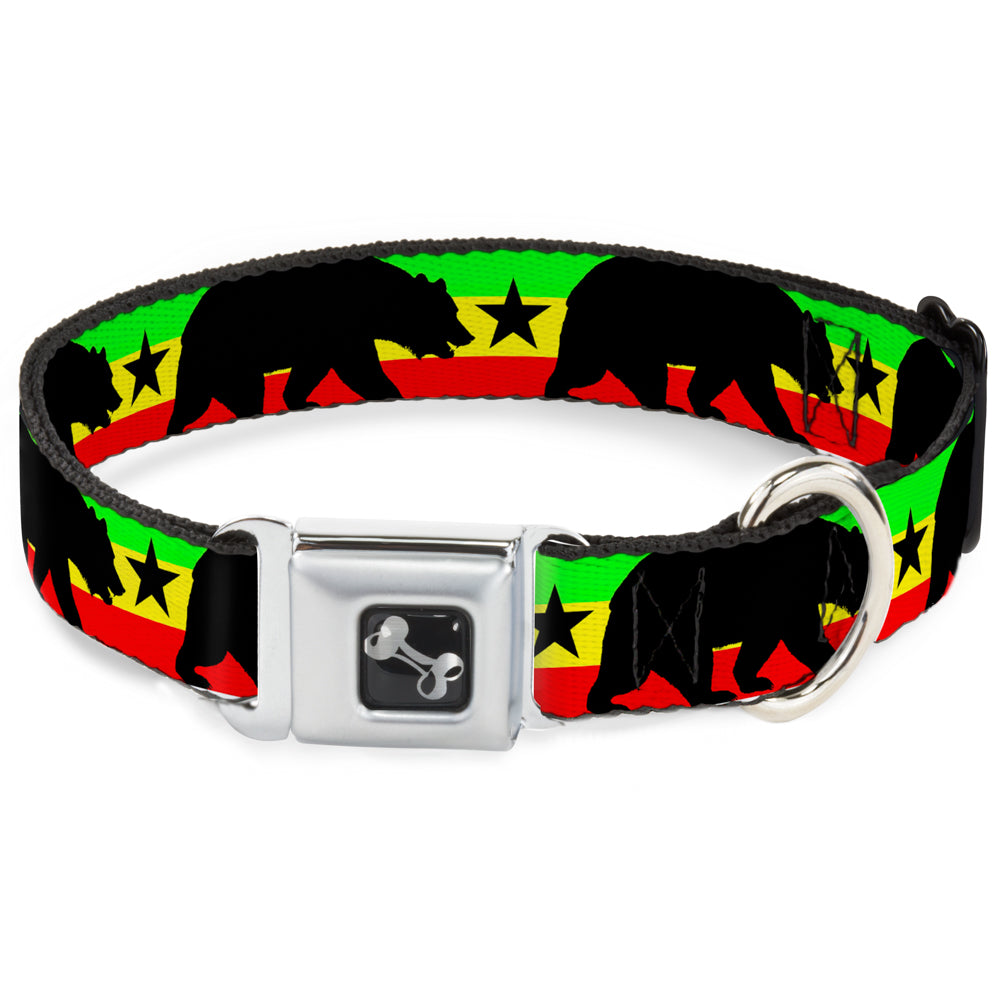Dog Bone Seatbelt Buckle Collar - Cali Bear/Star Silhouette Rasta/Black Seatbelt Buckle Collars Buckle-Down