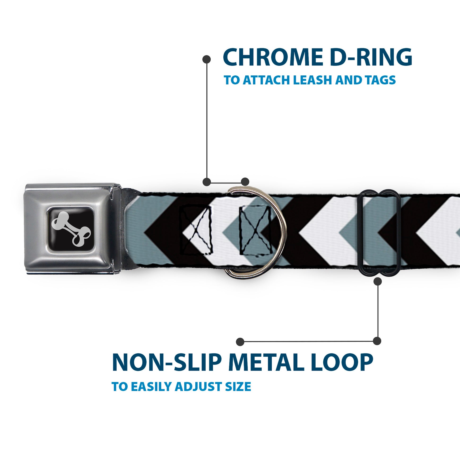 Dog Bone Seatbelt Buckle Collar - Chevron White/Gray/Black Seatbelt Buckle Collars Buckle-Down