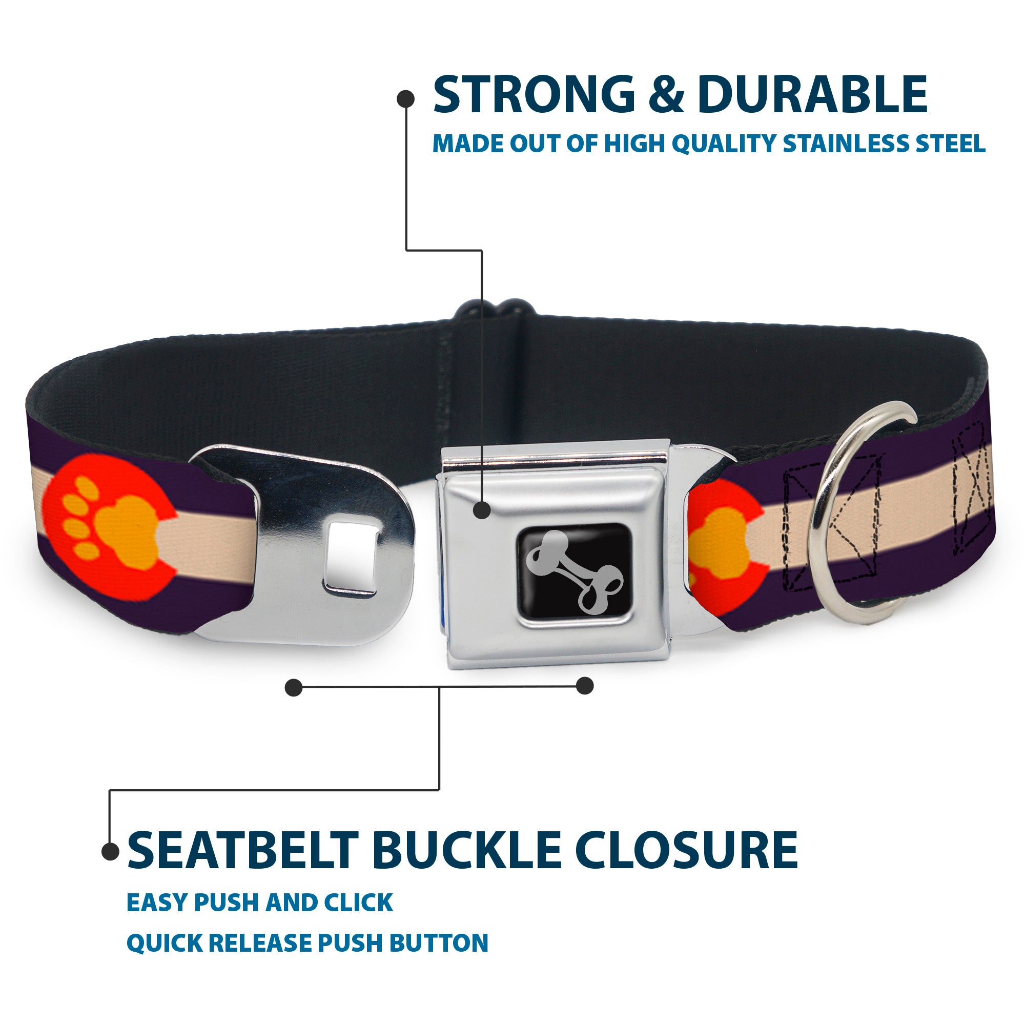 Dog Bone Seatbelt Buckle Collar - Colorado Flag/Paw Print Seatbelt Buckle Collars Buckle-Down