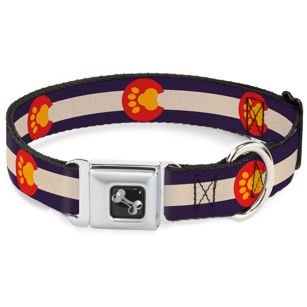 Dog Bone Seatbelt Buckle Collar - Colorado Flag/Paw Print Seatbelt Buckle Collars Buckle-Down