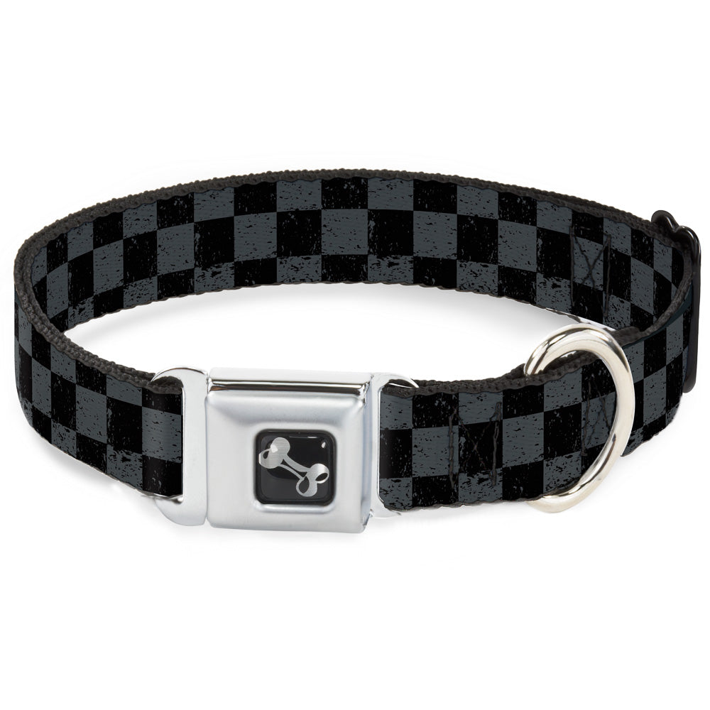 Dog Bone Seatbelt Buckle Collar - Checker Weathered2 Black/Gray Seatbelt Buckle Collars Buckle-Down