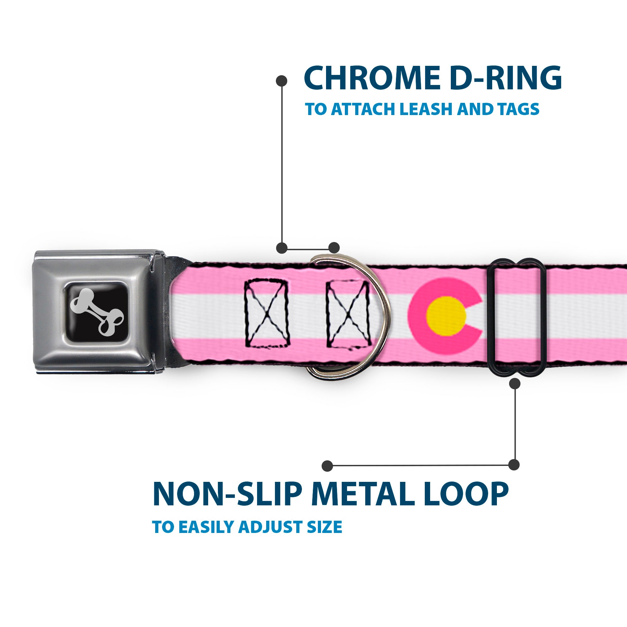 Dog Bone Seatbelt Buckle Collar - Colorado Flags5 Repeat Light Pink/White/Pink/Yellow Seatbelt Buckle Collars Buckle-Down