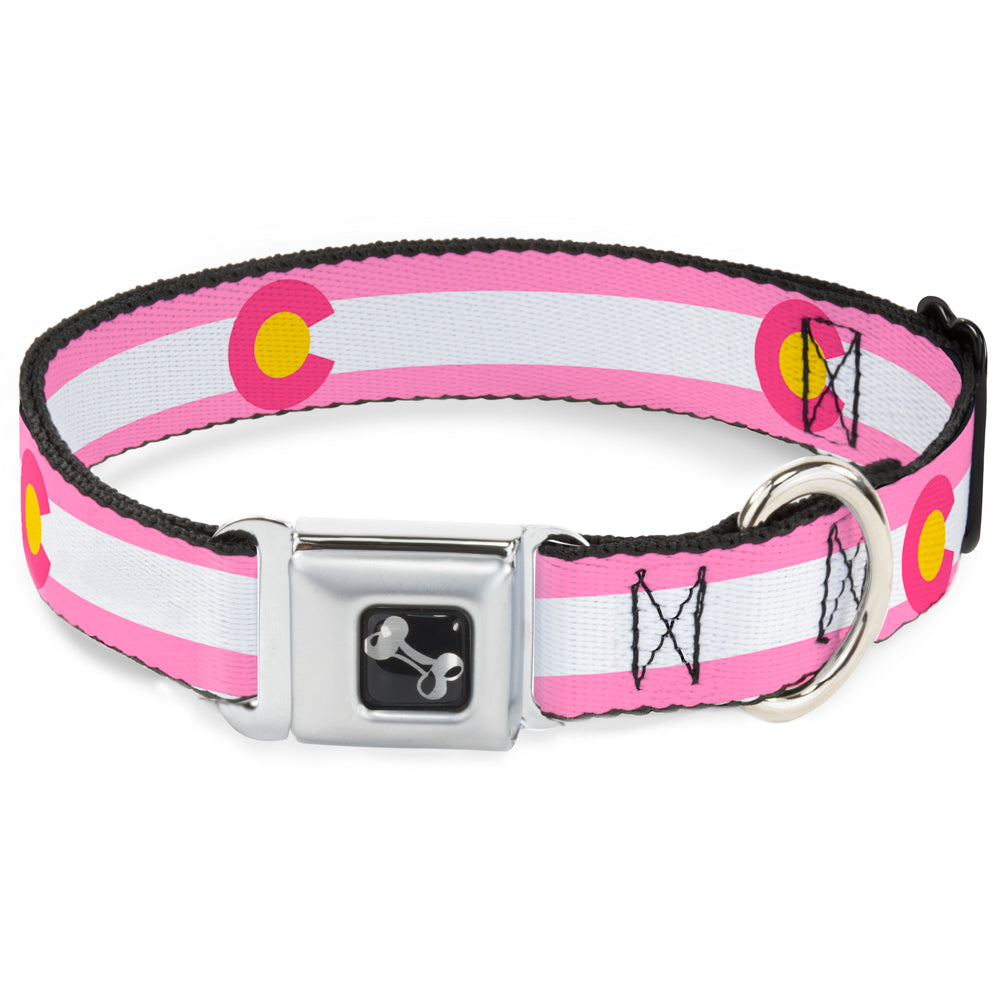 Dog Bone Seatbelt Buckle Collar - Colorado Flags5 Repeat Light Pink/White/Pink/Yellow Seatbelt Buckle Collars Buckle-Down