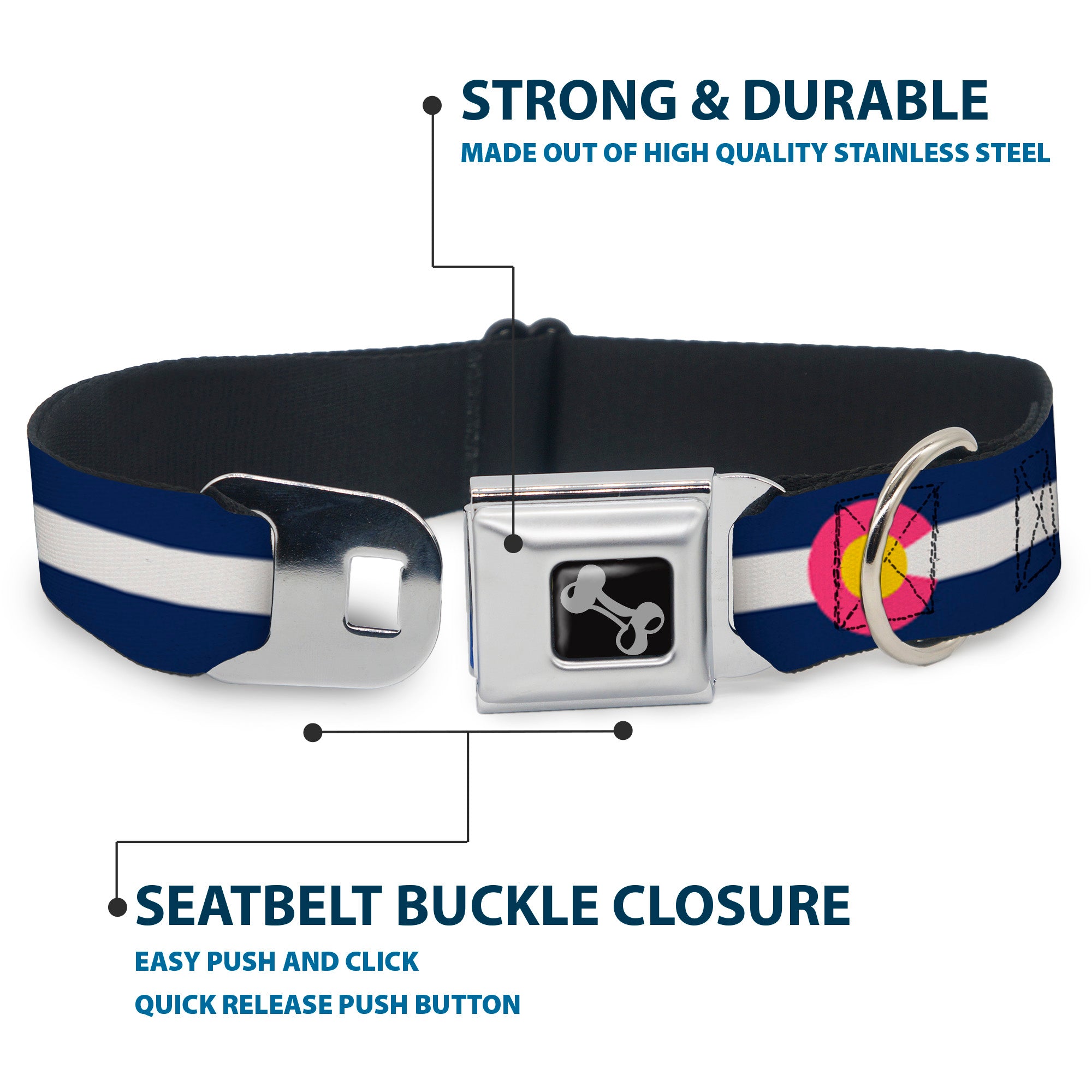 Dog Bone Seatbelt Buckle Collar - Colorado Flags6 Repeat Blue/White/Pink/Yellow Seatbelt Buckle Collars Buckle-Down