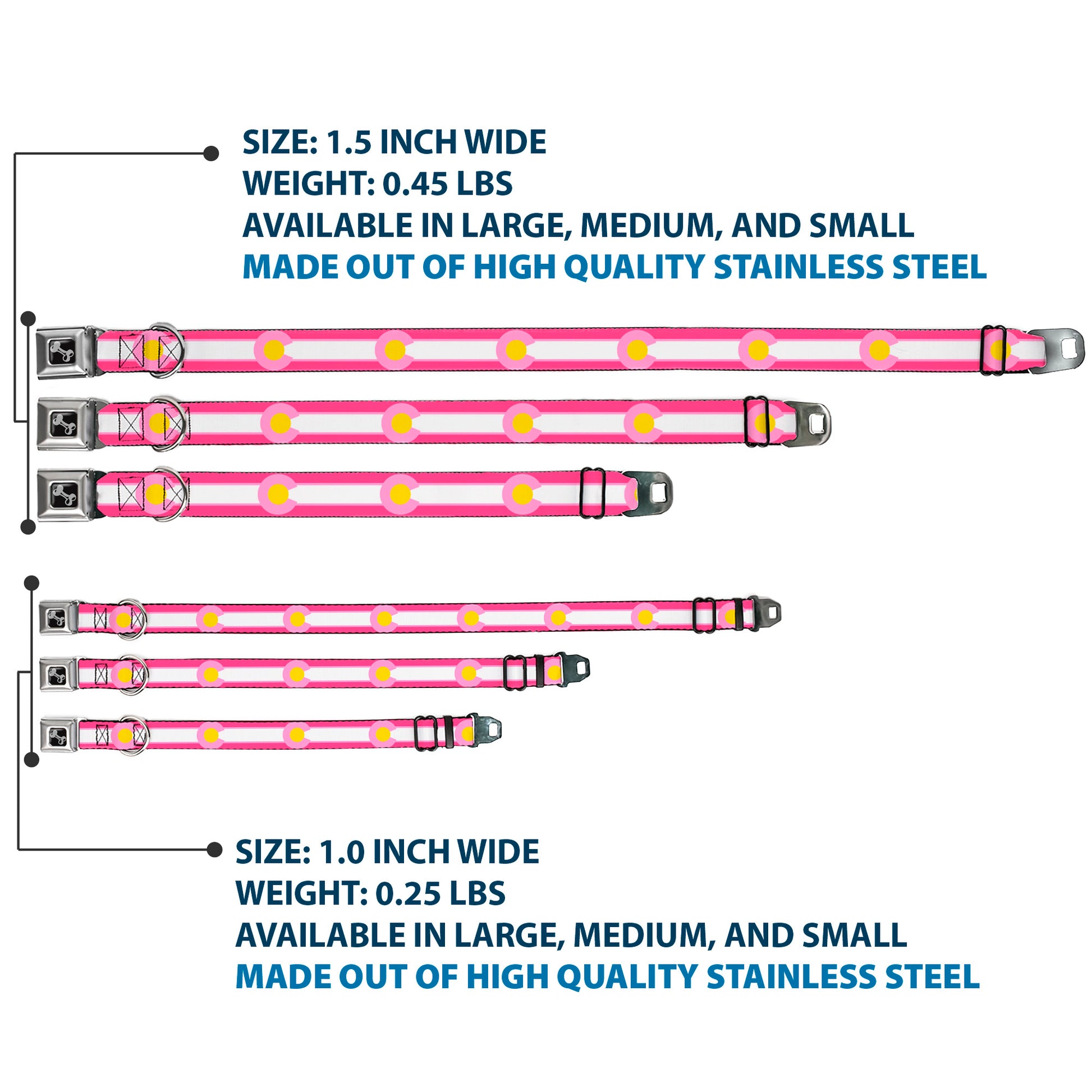 Dog Bone Seatbelt Buckle Collar - Colorado Flags7 Repeat Pinks/White/Light Pink/Yellow Seatbelt Buckle Collars Buckle-Down
