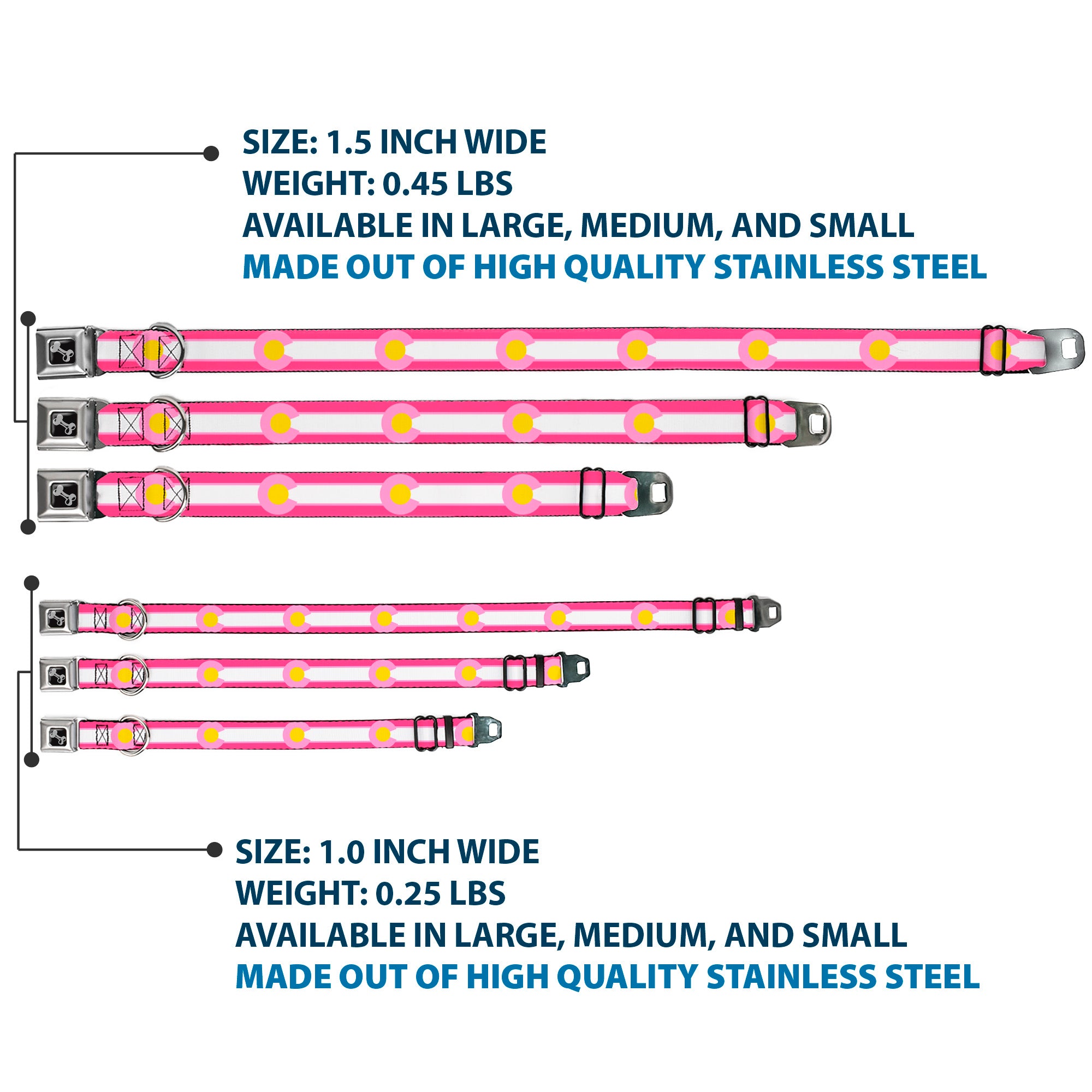 Dog Bone Seatbelt Buckle Collar - Colorado Flags7 Repeat Pinks/White/Light Pink/Yellow Seatbelt Buckle Collars Buckle-Down