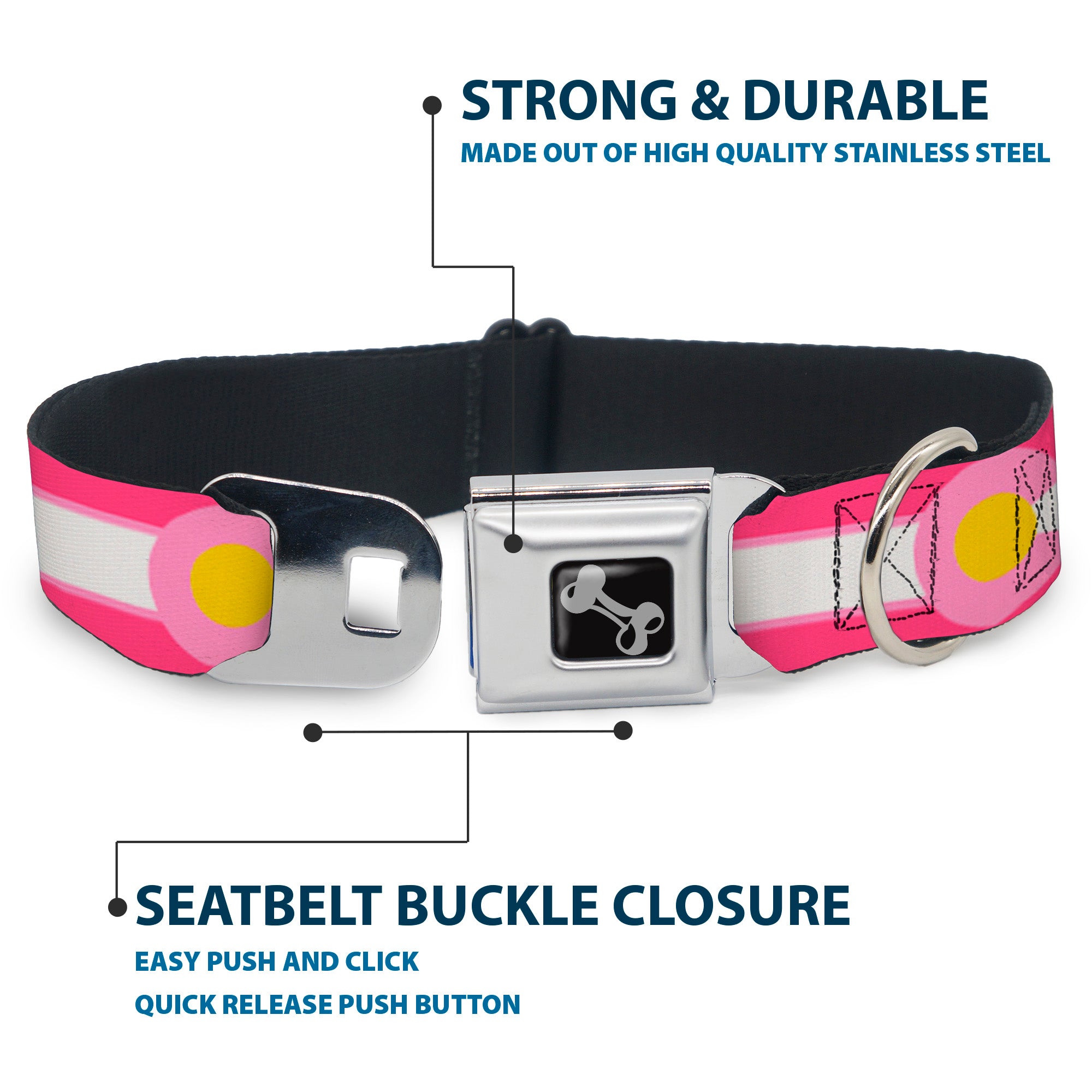 Dog Bone Seatbelt Buckle Collar - Colorado Flags7 Repeat Pinks/White/Light Pink/Yellow Seatbelt Buckle Collars Buckle-Down