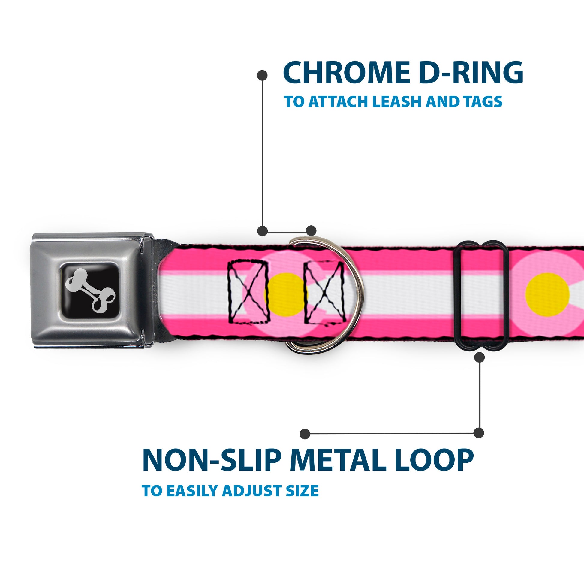 Dog Bone Seatbelt Buckle Collar - Colorado Flags7 Repeat Pinks/White/Light Pink/Yellow Seatbelt Buckle Collars Buckle-Down