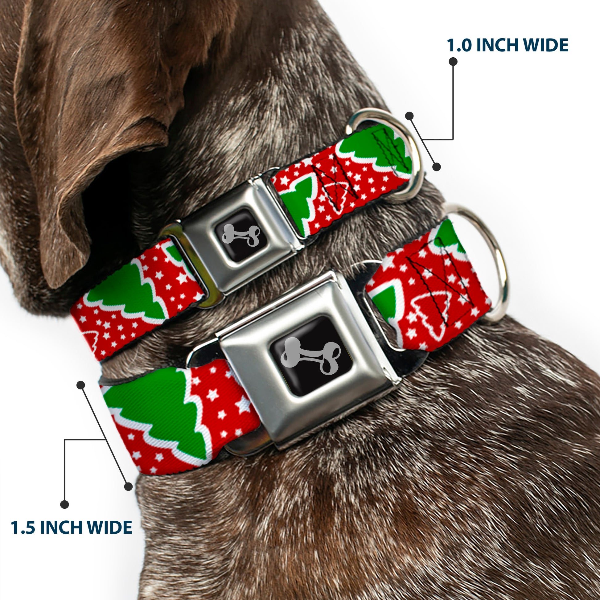 Dog Bone Seatbelt Buckle Collar - Christmas Trees/Stars Red/White/Green Seatbelt Buckle Collars Buckle-Down