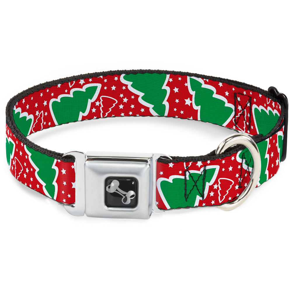Dog Bone Seatbelt Buckle Collar - Christmas Trees/Stars Red/White/Green Seatbelt Buckle Collars Buckle-Down