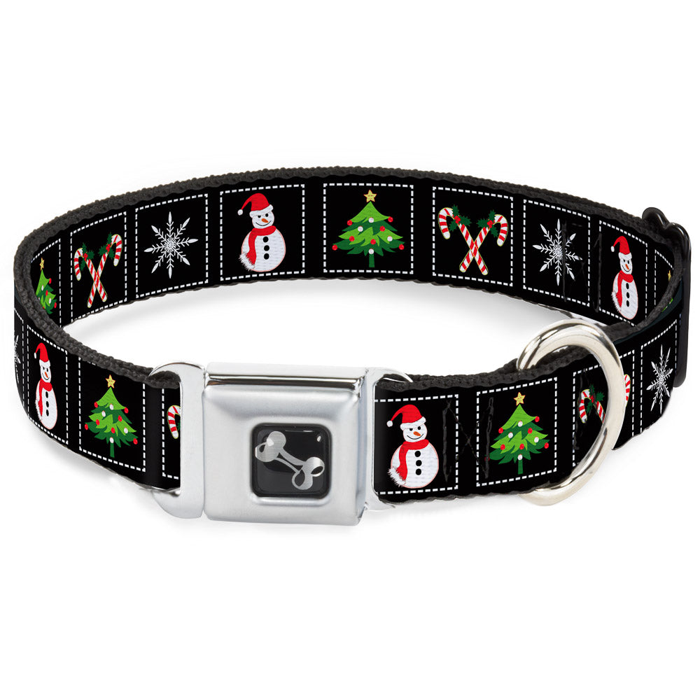 Dog Bone Seatbelt Buckle Collar - Christmas Blocks Black/White/Multi Color Seatbelt Buckle Collars Buckle-Down