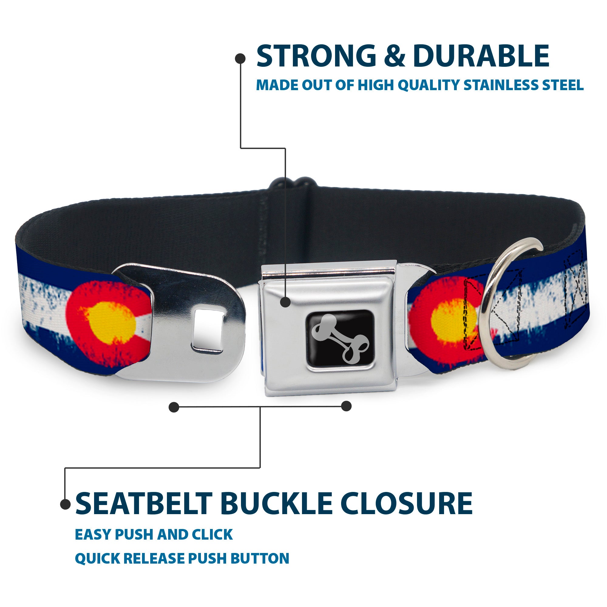 Dog Bone Seatbelt Buckle Collar - Colorado Flags2 Repeat Weathered Seatbelt Buckle Collars Buckle-Down