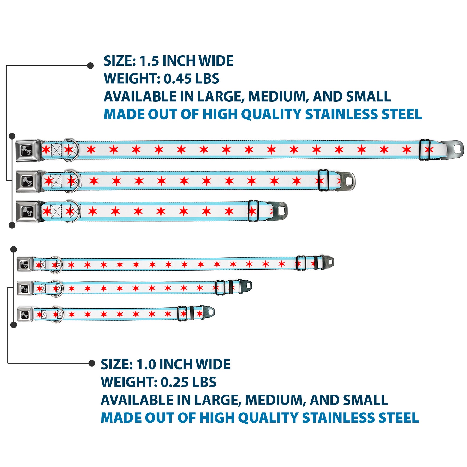 Dog Bone Seatbelt Buckle Collar - Chicago Flag Seatbelt Buckle Collars Buckle-Down