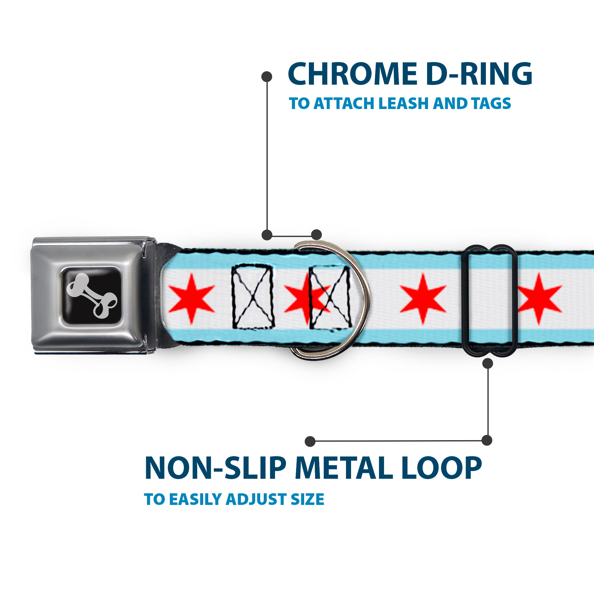 Dog Bone Seatbelt Buckle Collar - Chicago Flag Seatbelt Buckle Collars Buckle-Down