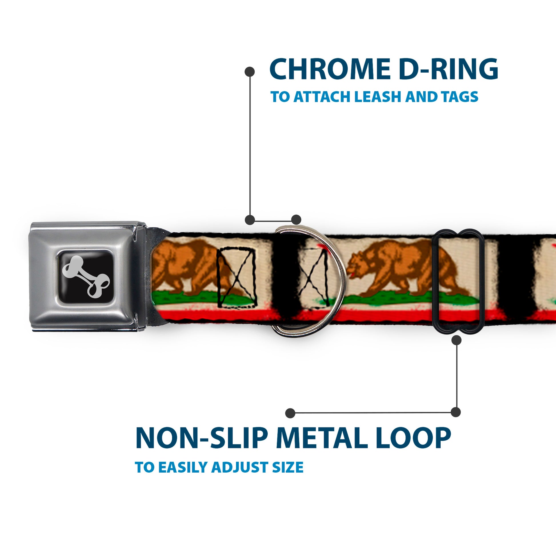 Dog Bone Seatbelt Buckle Collar - California Flag Distressed Painting Blocks Seatbelt Buckle Collars Buckle-Down