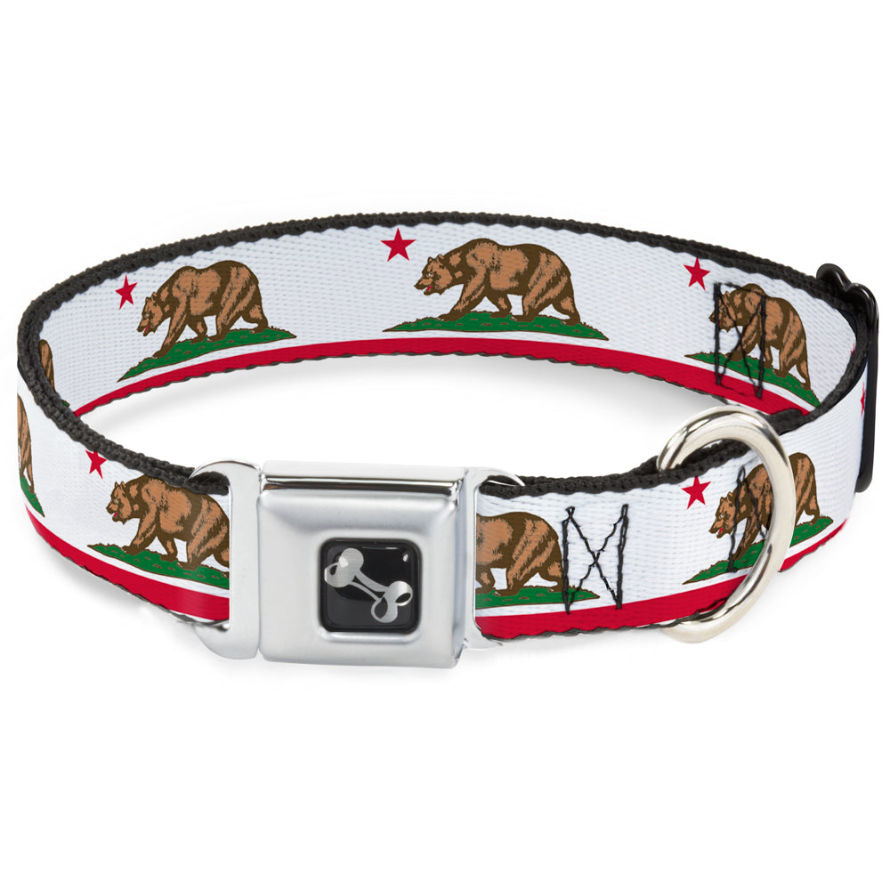 Dog Bone Seatbelt Buckle Collar - California Flag White w/Stripe Seatbelt Buckle Collars Buckle-Down