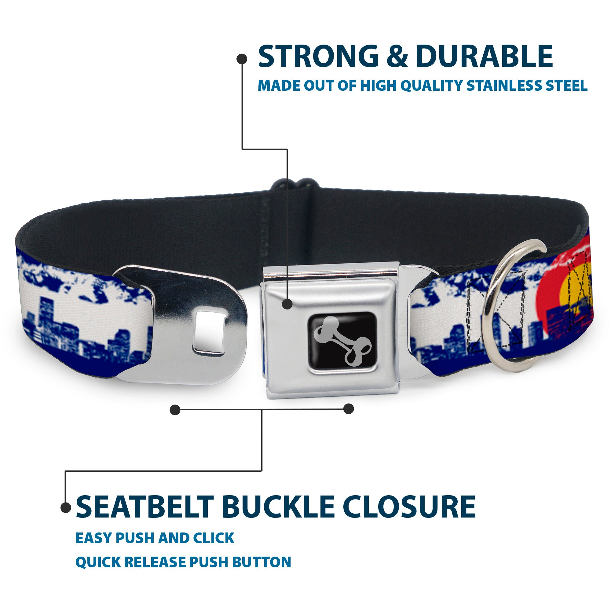 Dog Bone Seatbelt Buckle Collar - Colorado Skyline/Mountains Seatbelt Buckle Collars Buckle-Down