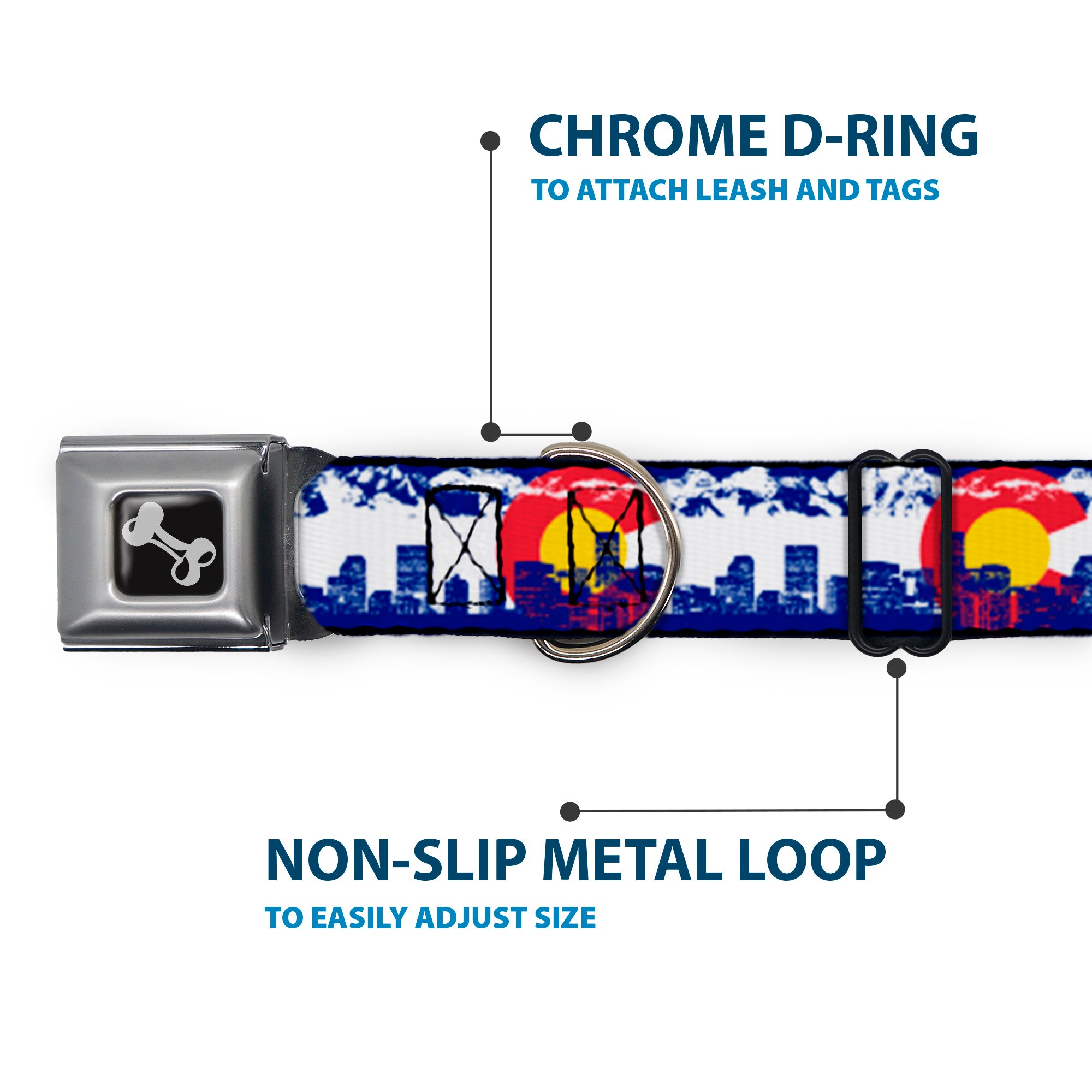 Dog Bone Seatbelt Buckle Collar - Colorado Skyline/Mountains Seatbelt Buckle Collars Buckle-Down